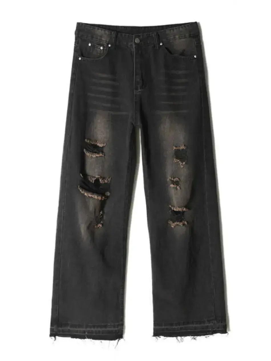 Japanese Brand Retro straight leg loose cut edge distressed jeans Size US 32 / EU 48 - 5 Thumbnail