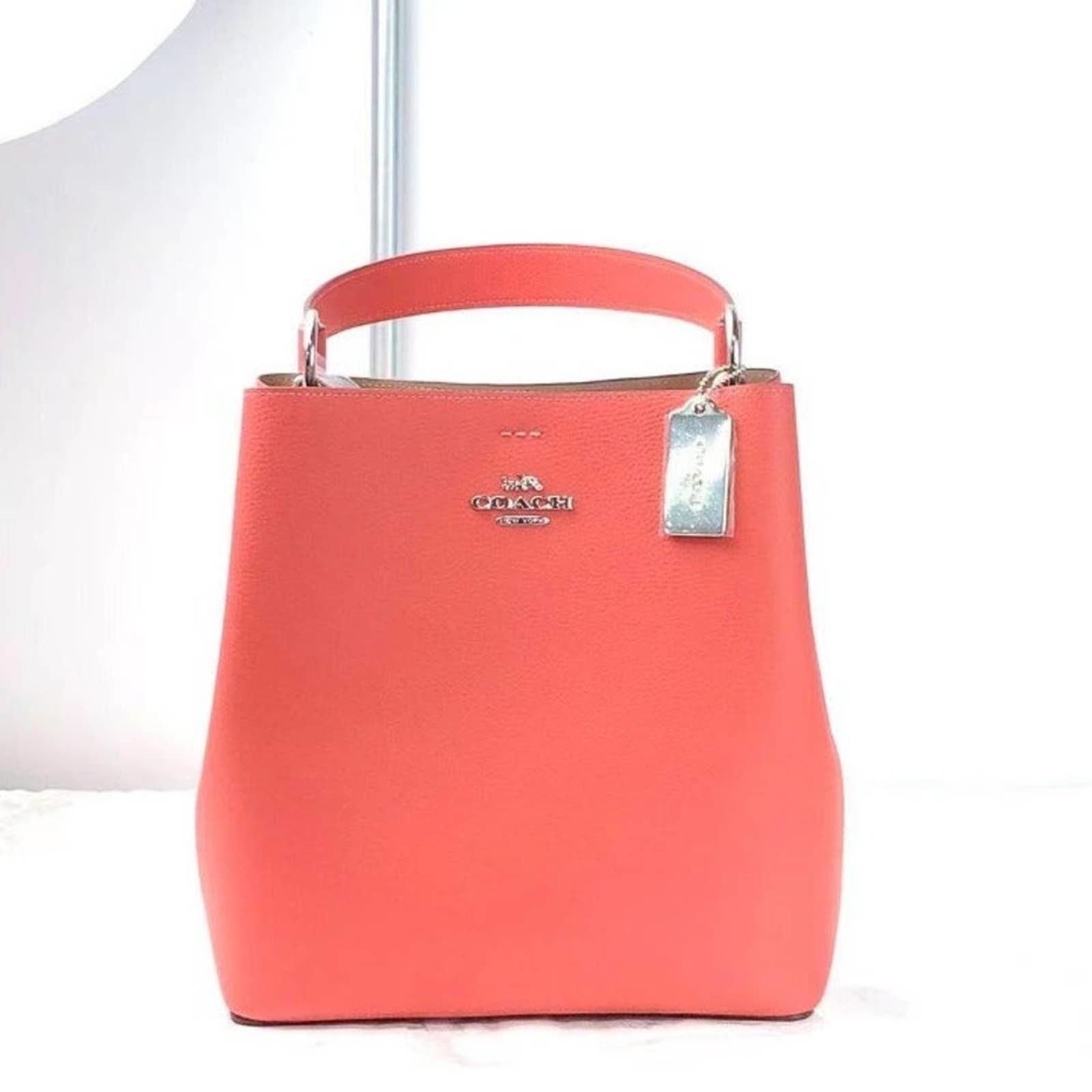 image of Coach 91122 Leather Town Bucket Bag in Red, Women's