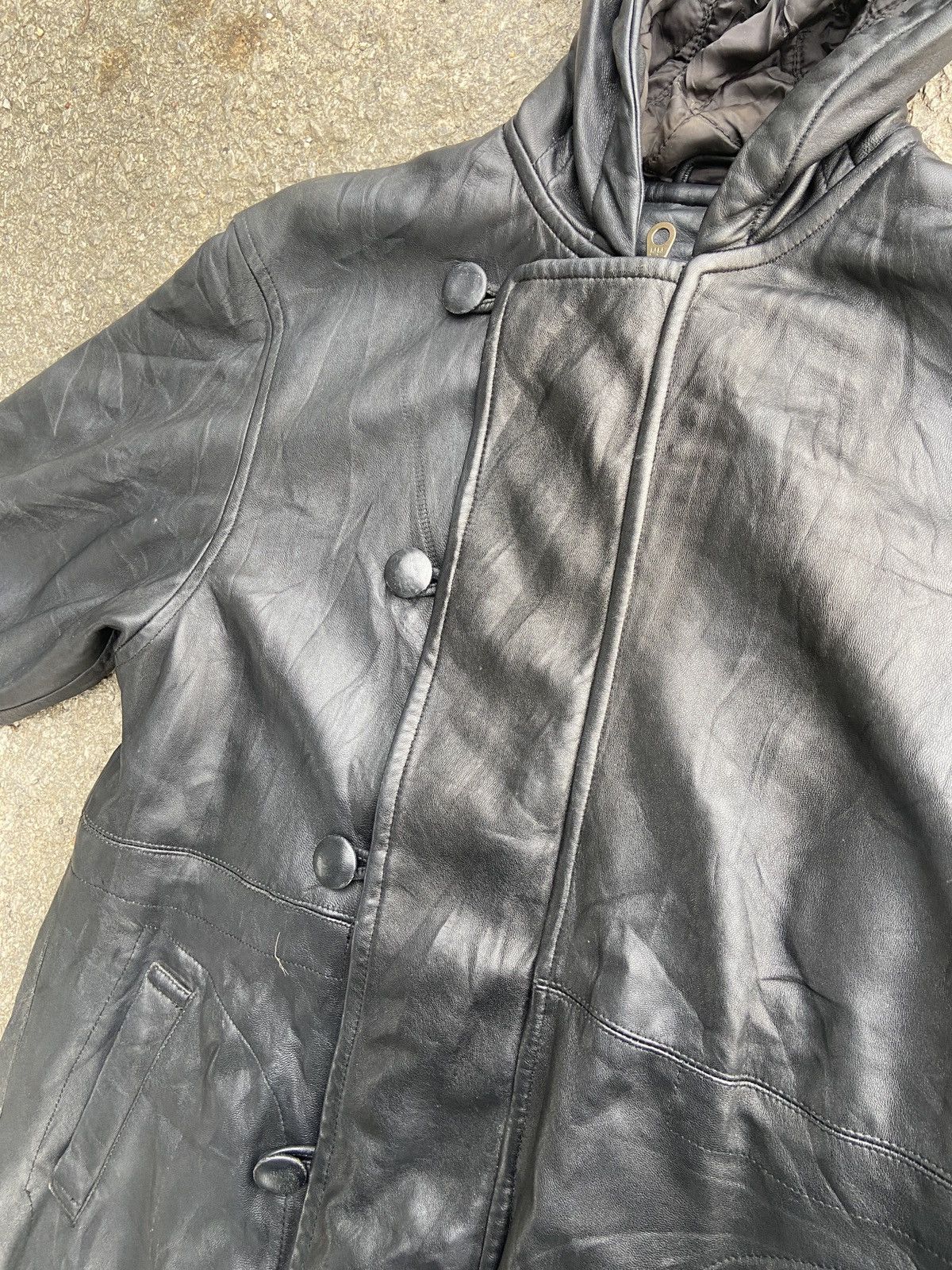 Yohji Yamamoto Circa 92–93 Hooded Leather Coat with Asymmetrical Button Size US L / EU 52-54 / 3 - 12 Thumbnail