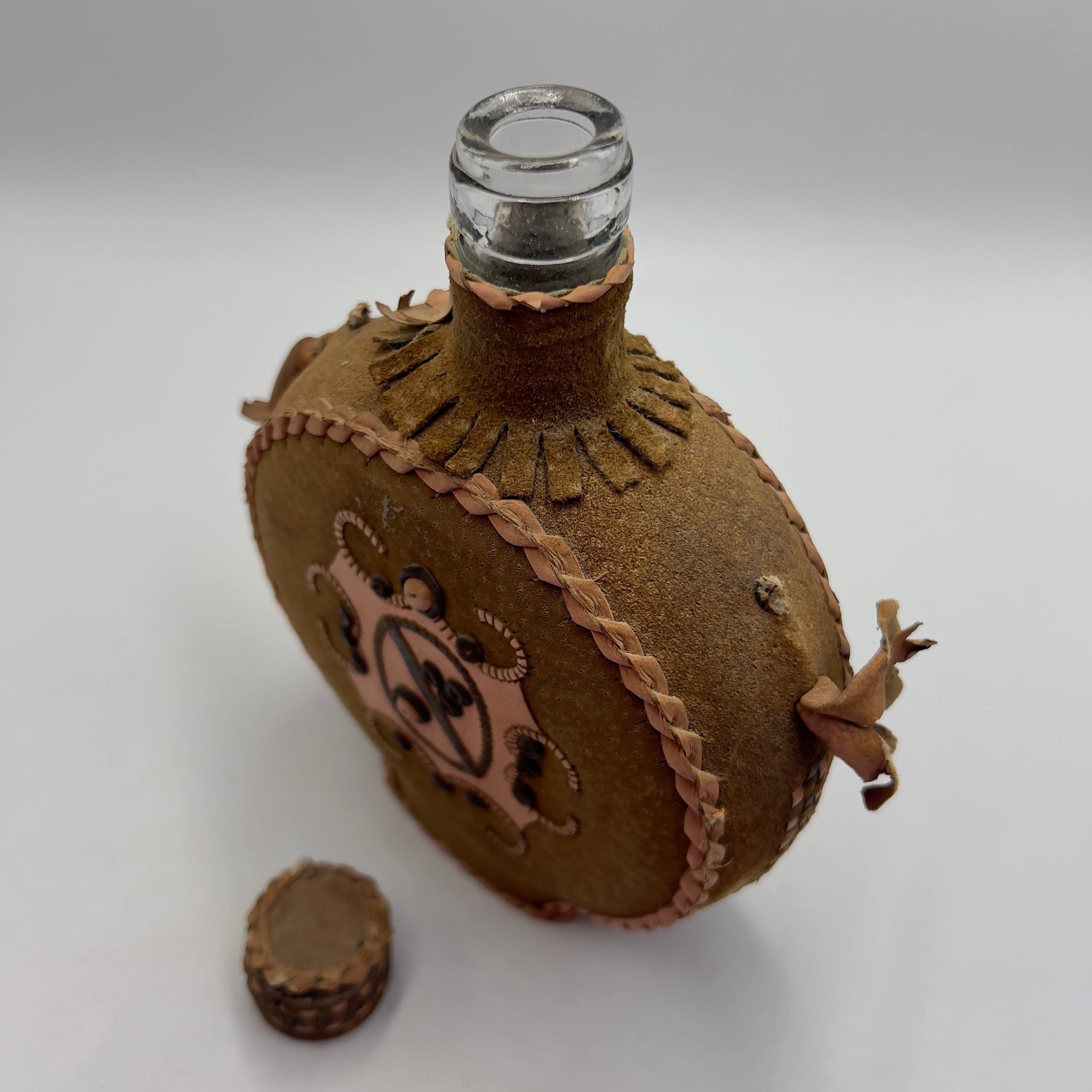 Vintage Handmade Leather Wrapped Glass Bottle 43 cm Vintage Folk Art Size ONE SIZE - 2 Thumbnail