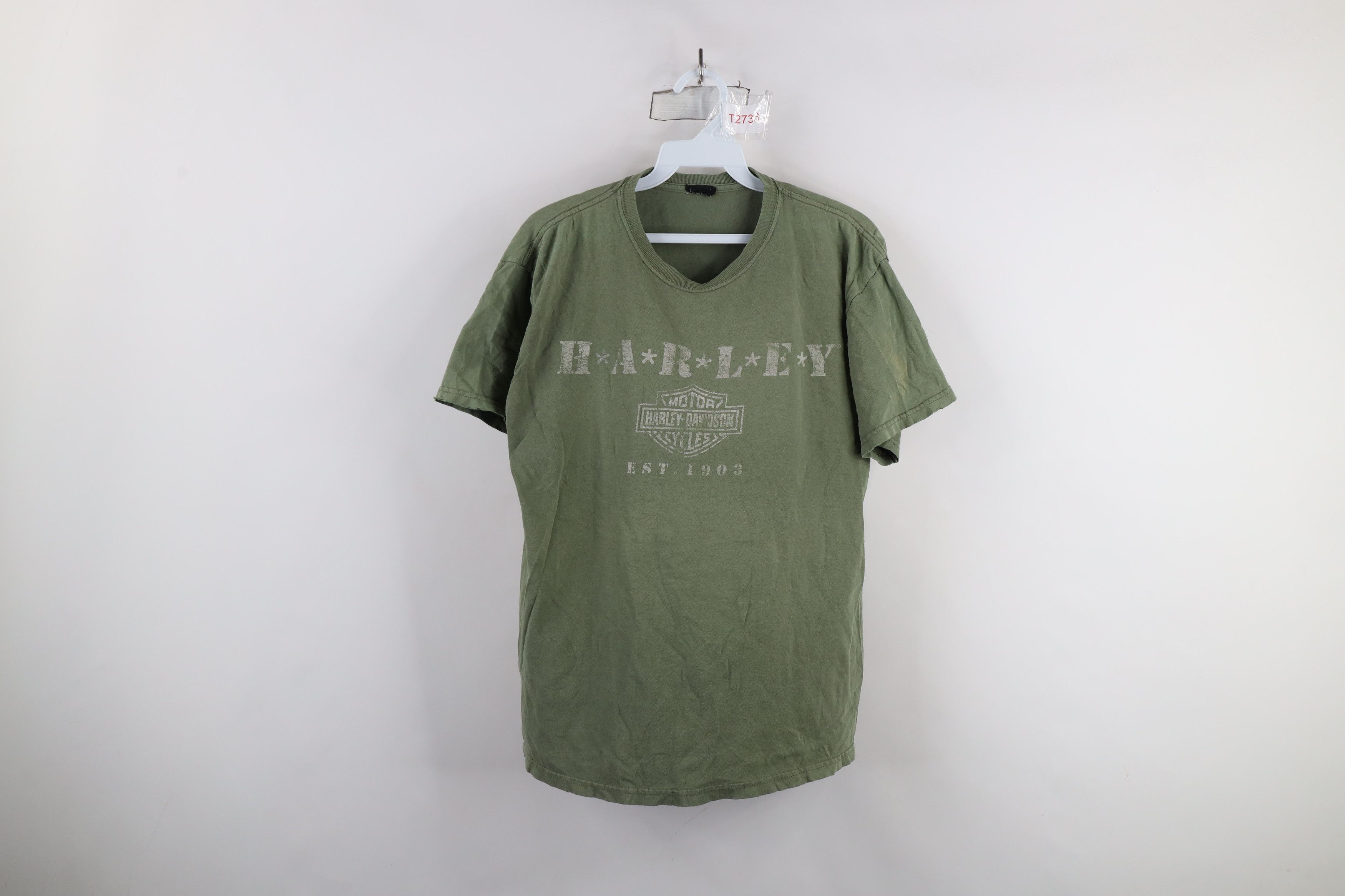 Harley Davidson × Vintage Vintage Harley Davidson Military Style T-Shirt Green Cotton Size US S / EU 44-46 / 1 - 1 Thumbnail