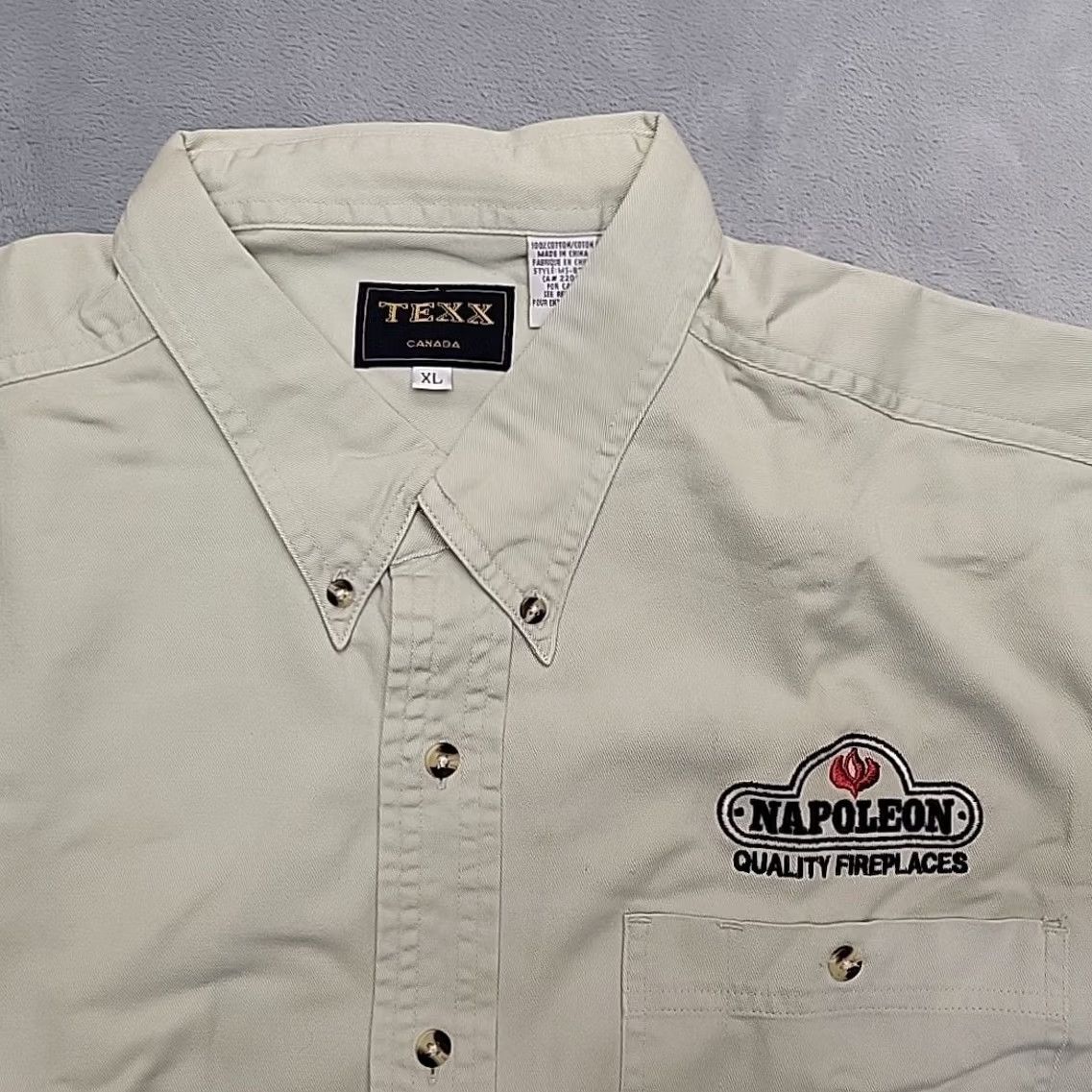 Vintage VTG Texx Canada Shirt Mens XL Khaki Twill Outdoor Cabin Classic Casual Shirt Mens XL Beige Button-Up Twill Cotton External Pockets USA Theme Size US XL / EU 56 / 4 - 3 Thumbnail