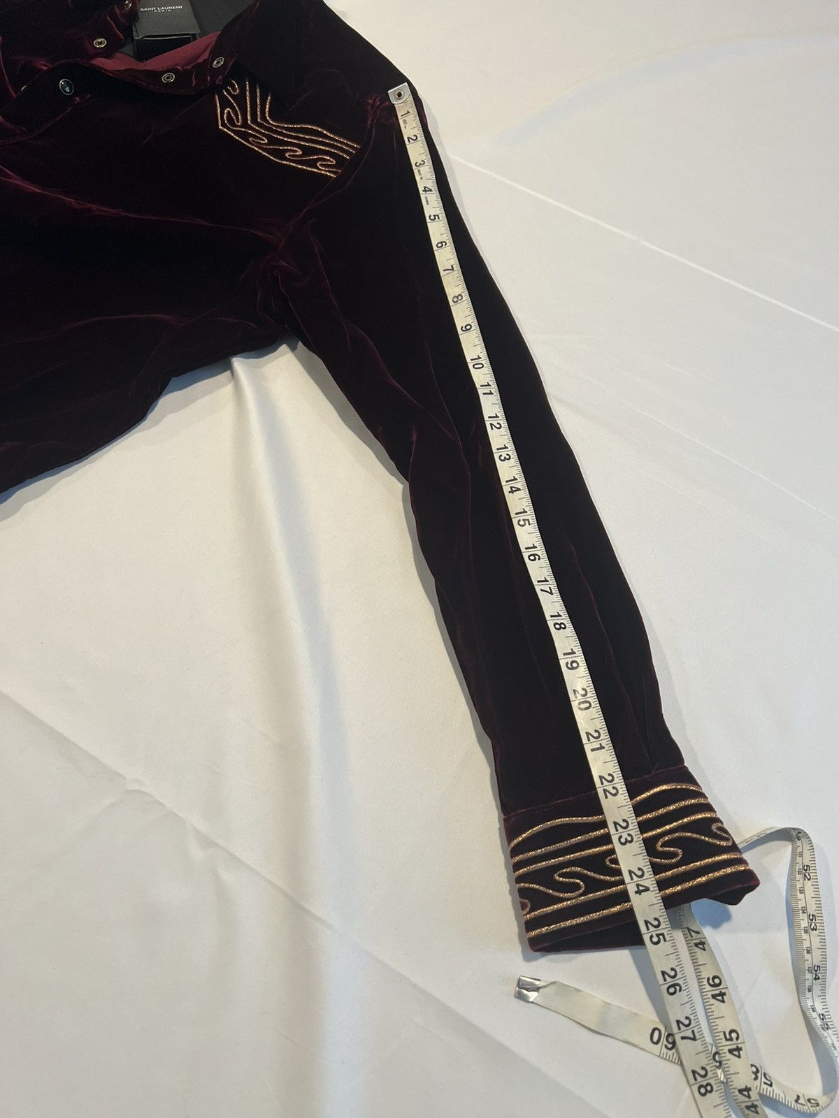 Saint Laurent Paris Saint Laurent men’s gold trim velvet shirt. 16.5/42. $1290 Size US L / EU 52-54 / 3 - 6 Thumbnail