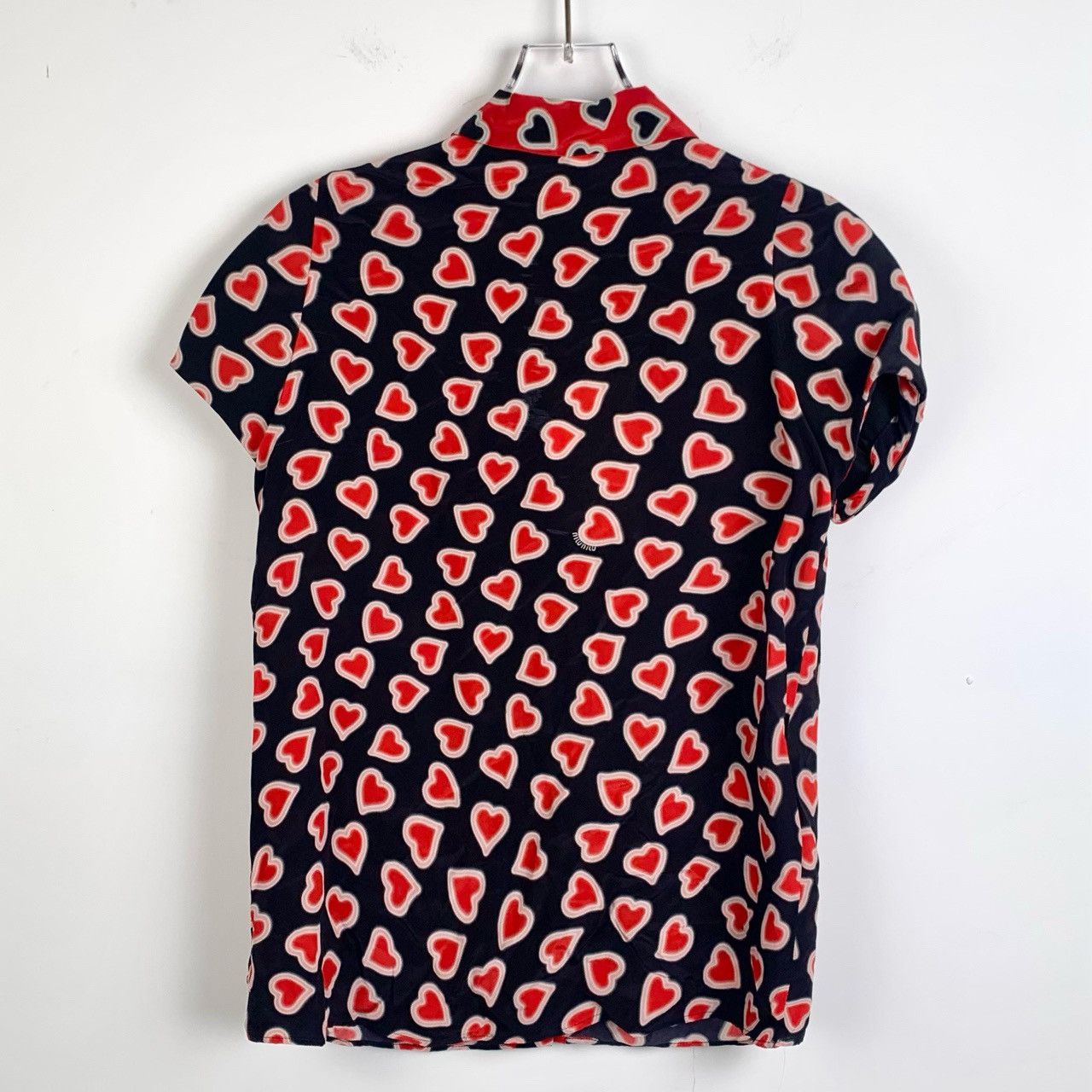 Miu Miu Miu Miu Heart Print Lapel Bubble Sleeve Short-Sleeve Shirt Size XS / US 0-2 / IT 36-38 - 2 Thumbnail
