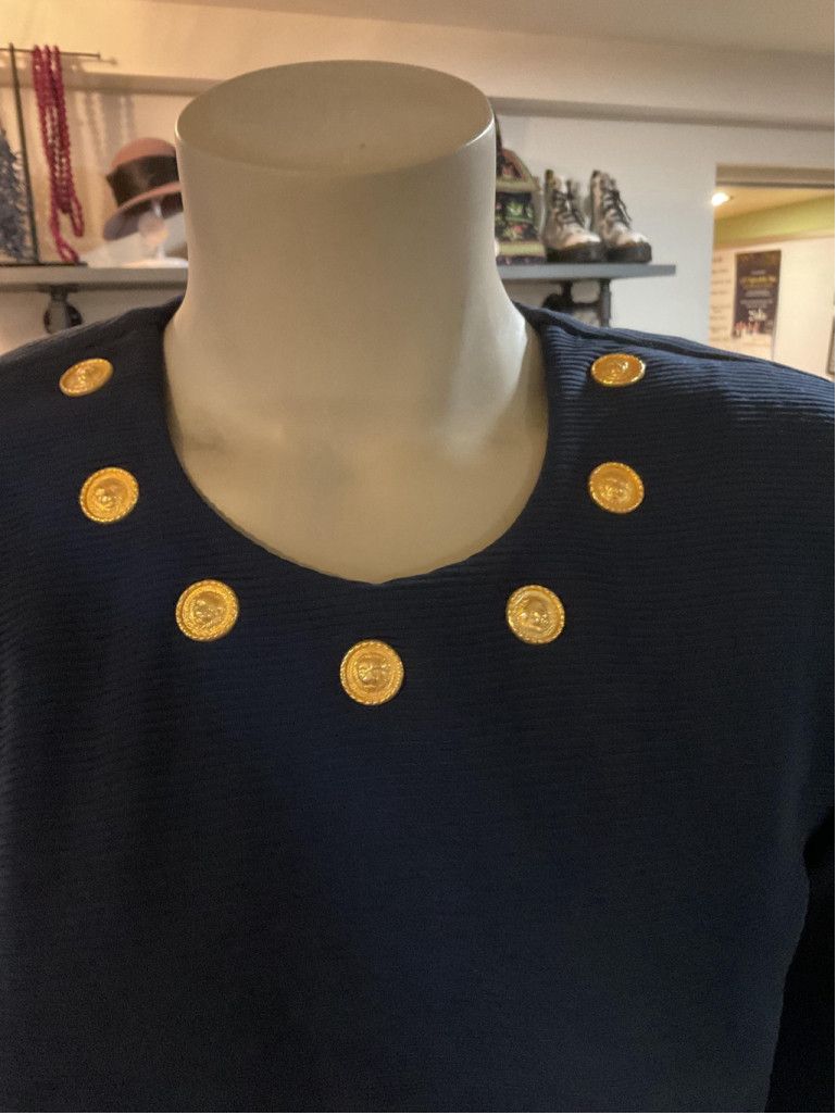 Vintage 1980’s Gold Lion Hardware Designer Vintage Cocktail Dress Size M / US 6-8 / IT 42-44 - 4 Thumbnail