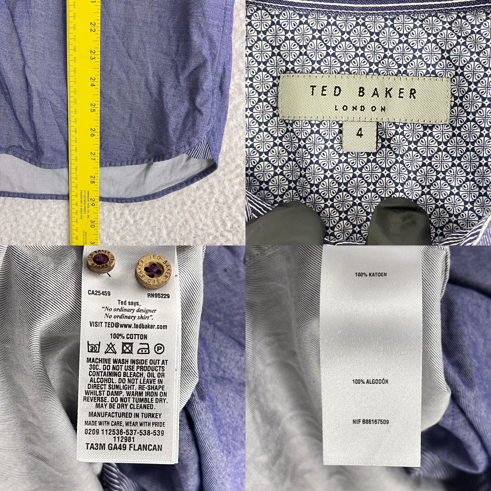 Ted Baker Ted Baker Purple Button-Down Dress Shirt Mens Large 100% Cotton Long Sleeve, Regular Fit, Classic London Style Size 42R - 8 Thumbnail