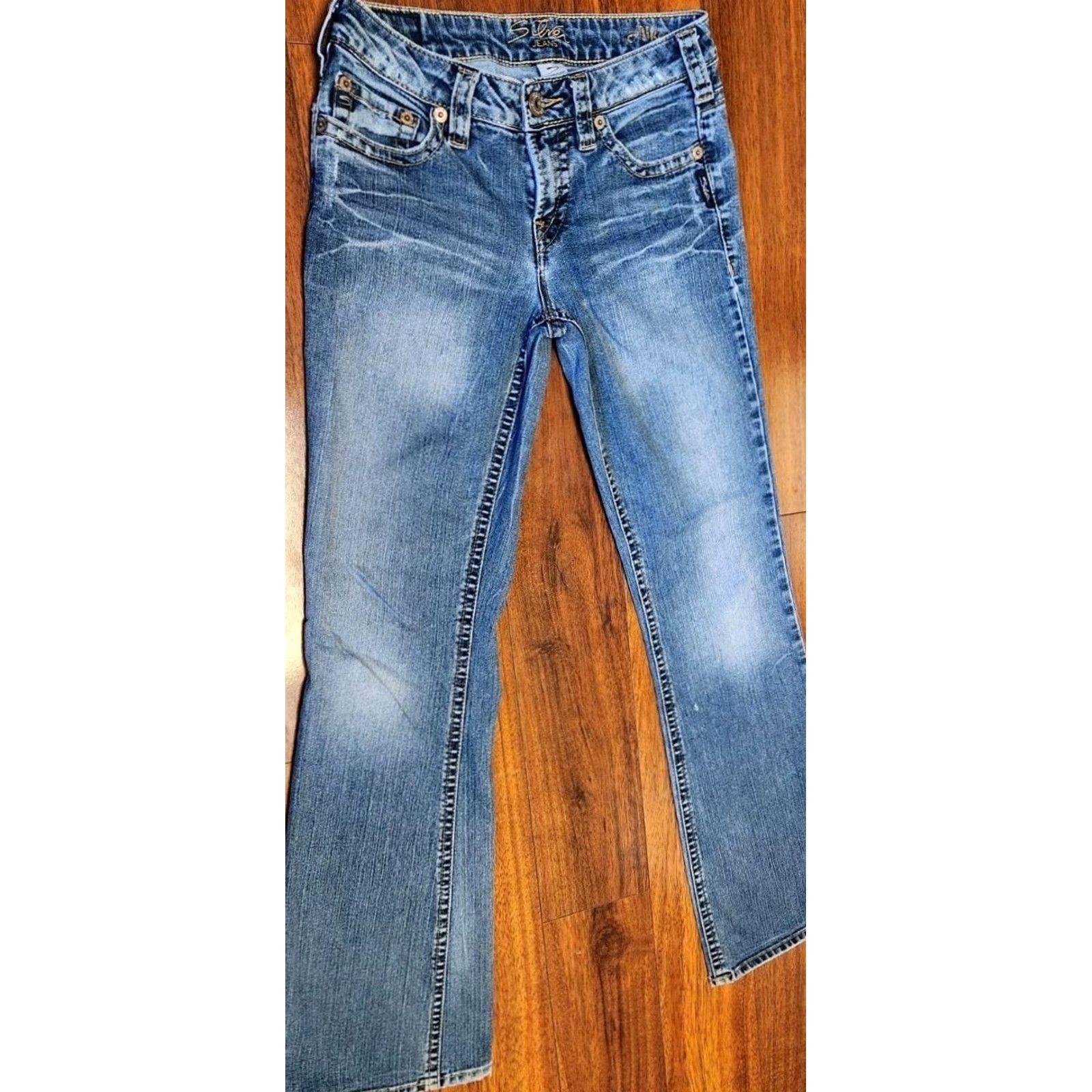 Silver Jeans Co. SILVER Jeans Womens Boot Cut Jeans 28x33 Aiko Blue Denim 5-Pocket Relief Cowboy Western Mid Rise Regular Size 28" / US 6 / IT 42 - 4 Thumbnail