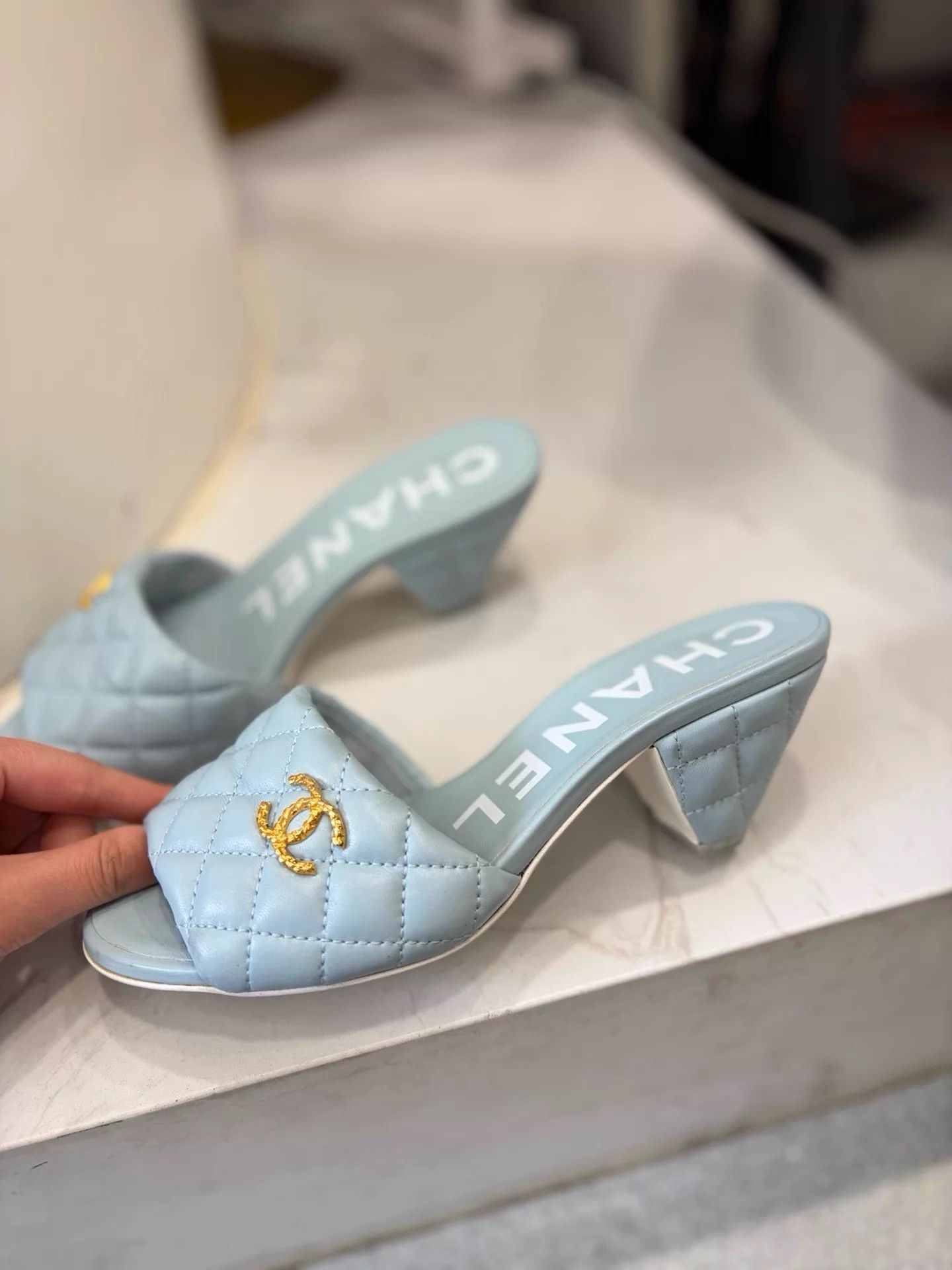 Chanel Chanel Macaron Blue CC Logo Heel Slippers 35 99new Size US 4.5 / IT 34.5 - 1 Thumbnail