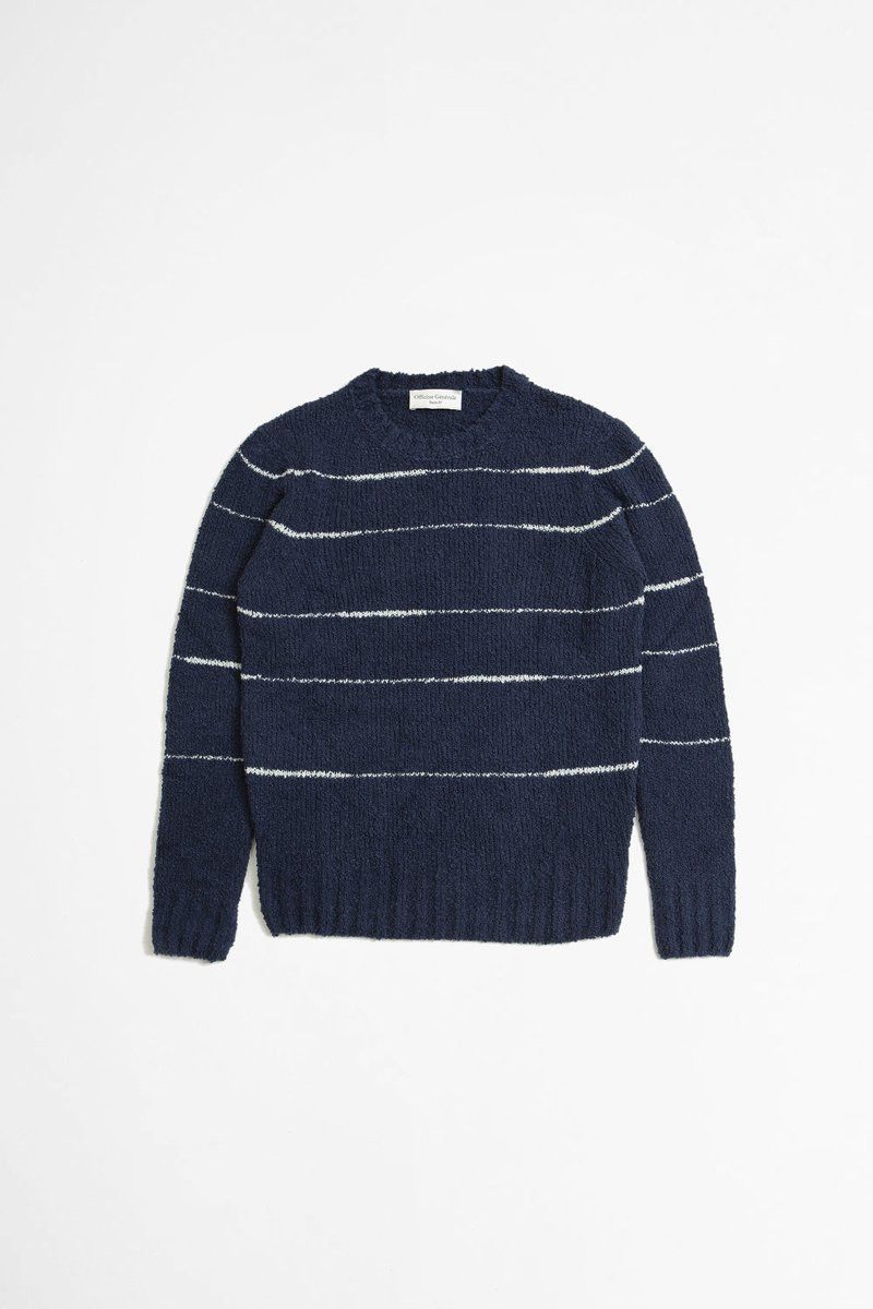 Officine Generale o1mle1025 Marco Irregular Stripe Merino Wool Sweater in Navy Size US M / EU 48-50 / 2 - 1 Thumbnail