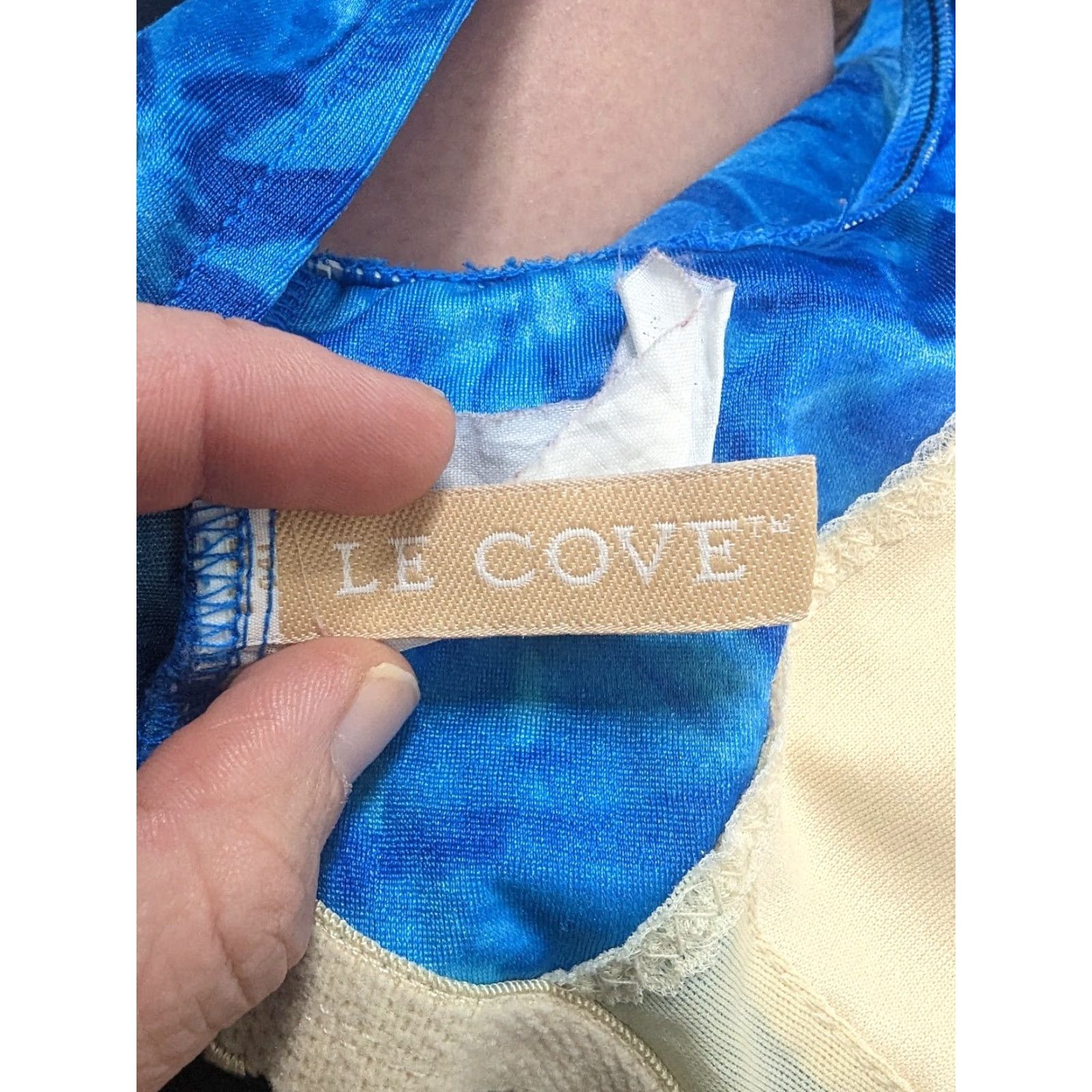 Vintage VINTAGE Le Cove One Piece Swimsuit Women's Medium S2S Blue Floral Hawaiian Built-In Bra Size ONE SIZE - 3 Thumbnail