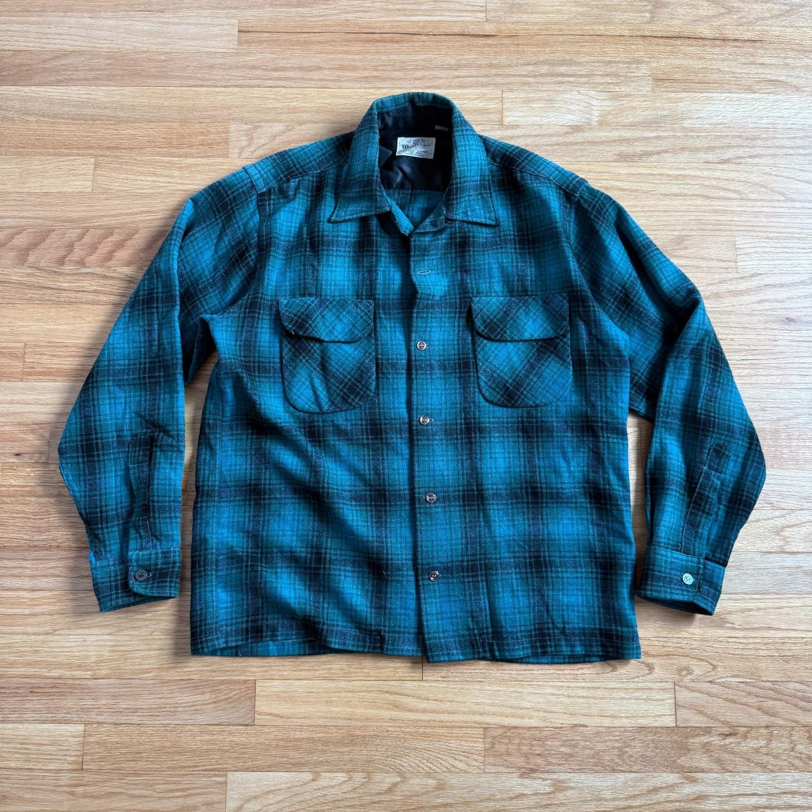RRL Ralph Lauren Vintage 1970's Woolshire Teal Plaid Wool Flannel Size US M / EU 48-50 / 2 - 1 Thumbnail
