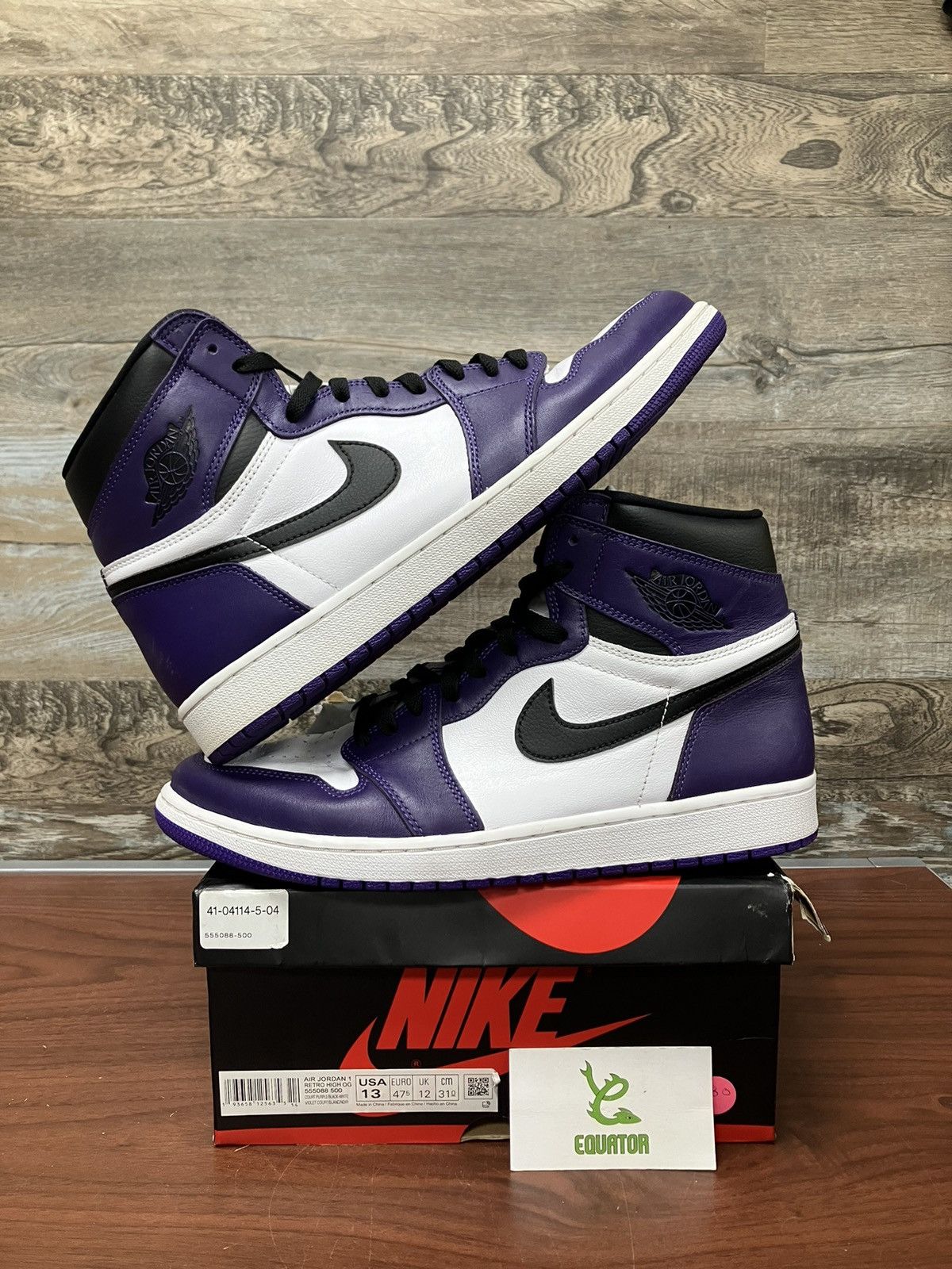 image of Jordan Brand 1 Retro High Court Purple Size 13 Shoes in Black Purple White, Men's