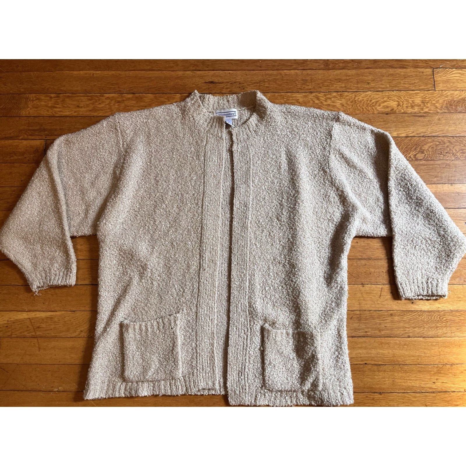 Vintage VINTAGE Steppingstones Cardigan Sweater Women’s 42 22W Beige Chenille Knit Cardigan Long Sleeve V-Neck Pockets Open Bohemian Retro Fall Winter 3/4? Size L / US 10 / IT 46 - 2 Thumbnail