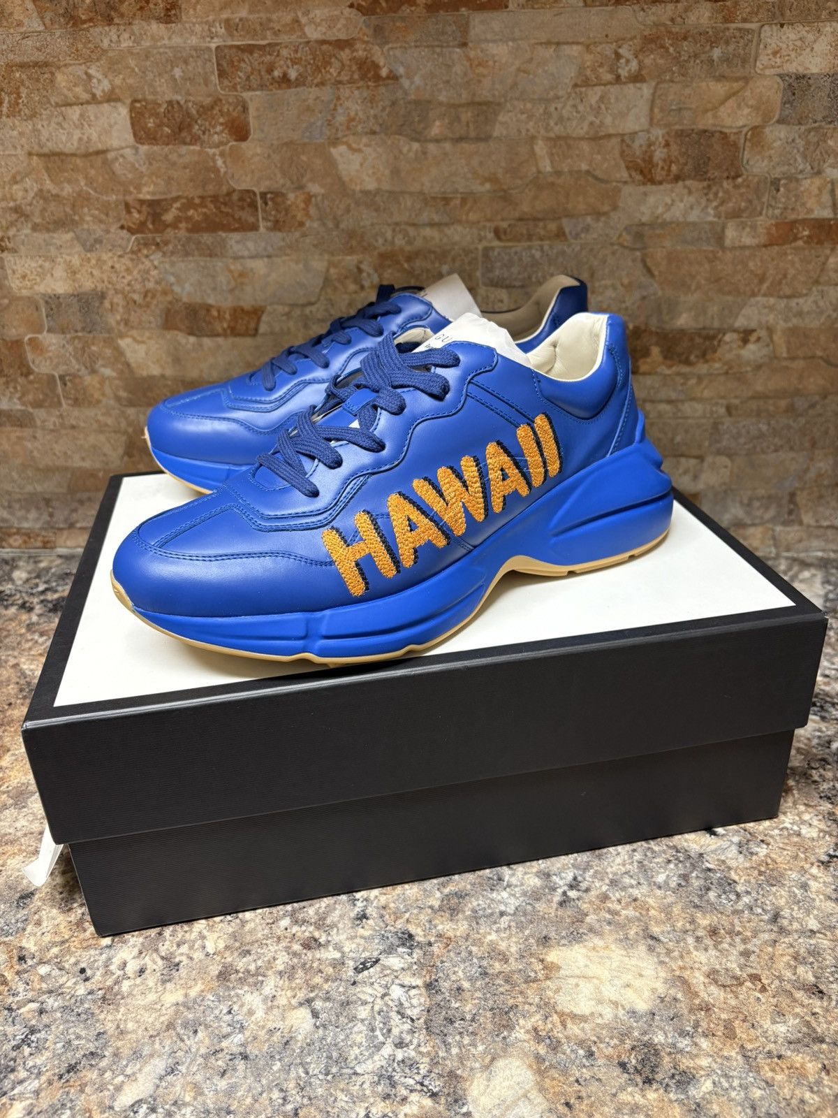 Gucci Gucci Rython Hawaii Blue Leather Sneakers Size 9 Size US 9 / EU 42 - 1 Thumbnail