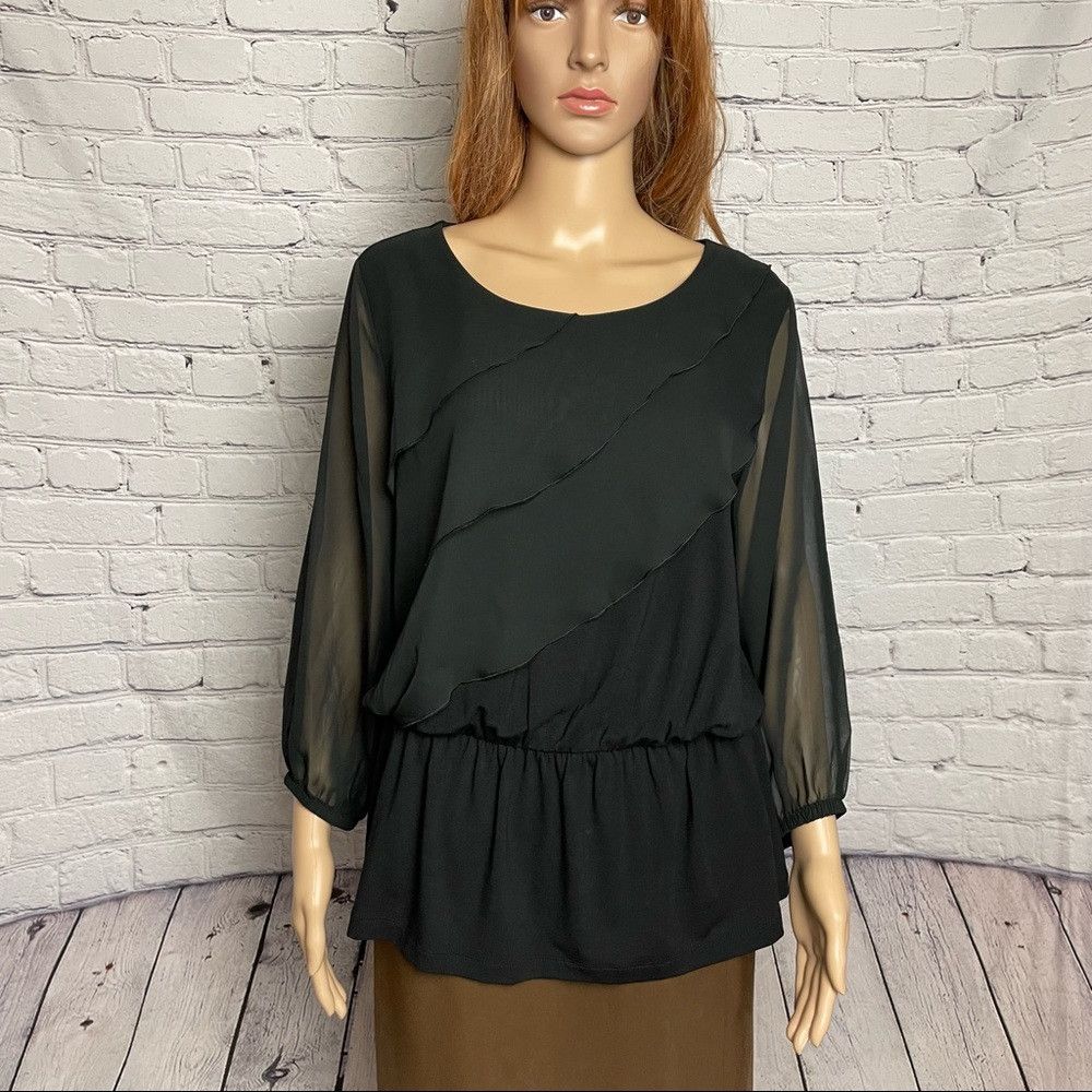Chicos Chico's Knit Ruffle-Front Black Top Size 1 US M Size M / US 6-8 / IT 42-44 - 3 Thumbnail
