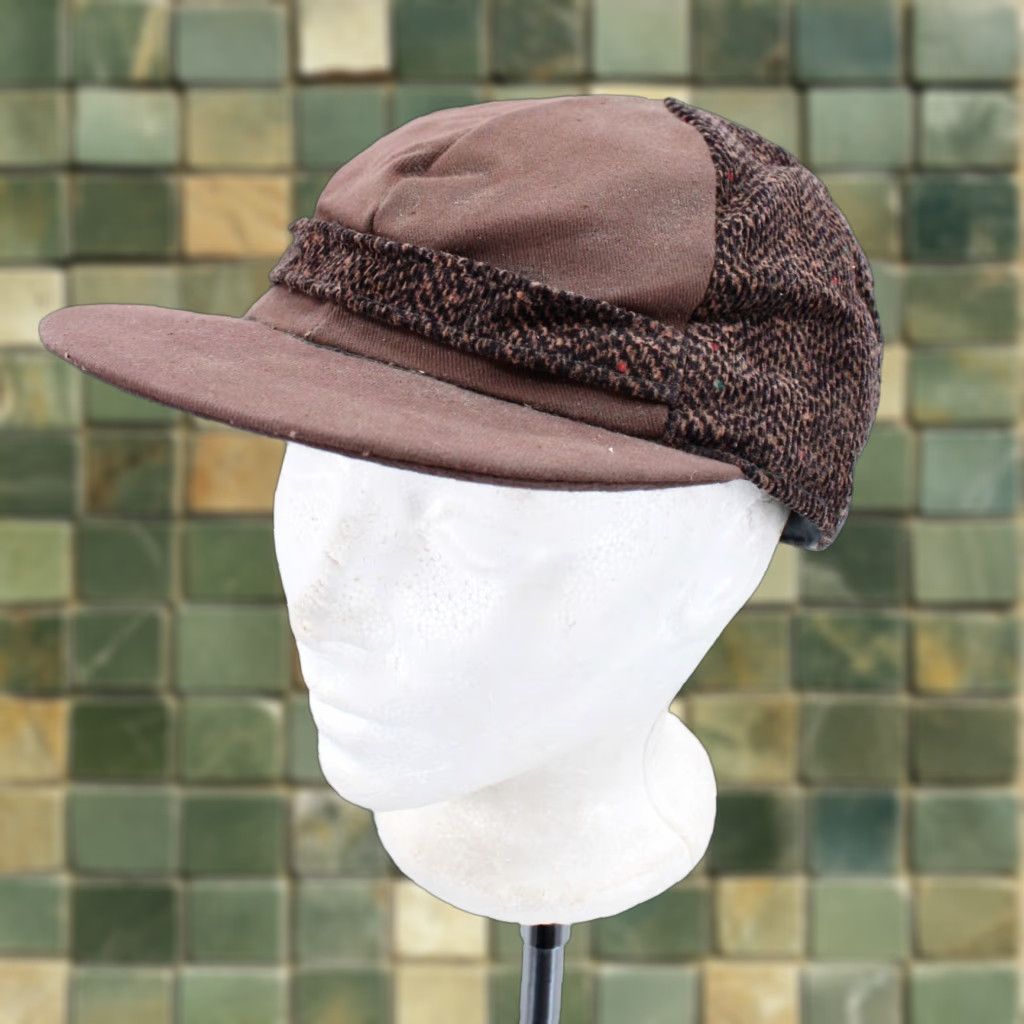 Vintage VINTAGE Men's Cap 1930s Brown Cotton Tweed Hunting Outdoor Hat Sz 7 1/4 30s Mens Size ONE SIZE - 1 Thumbnail