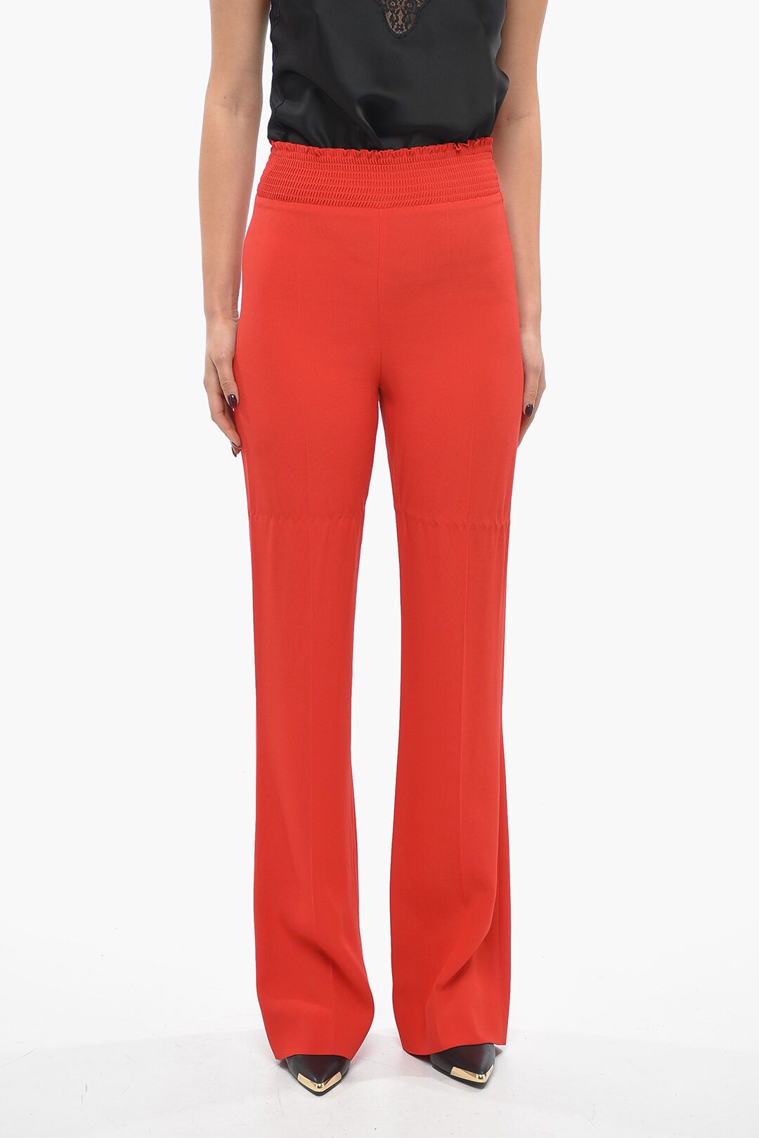 og1mm0824 Satin Palazzo Pant With Elastic Waistband in Red