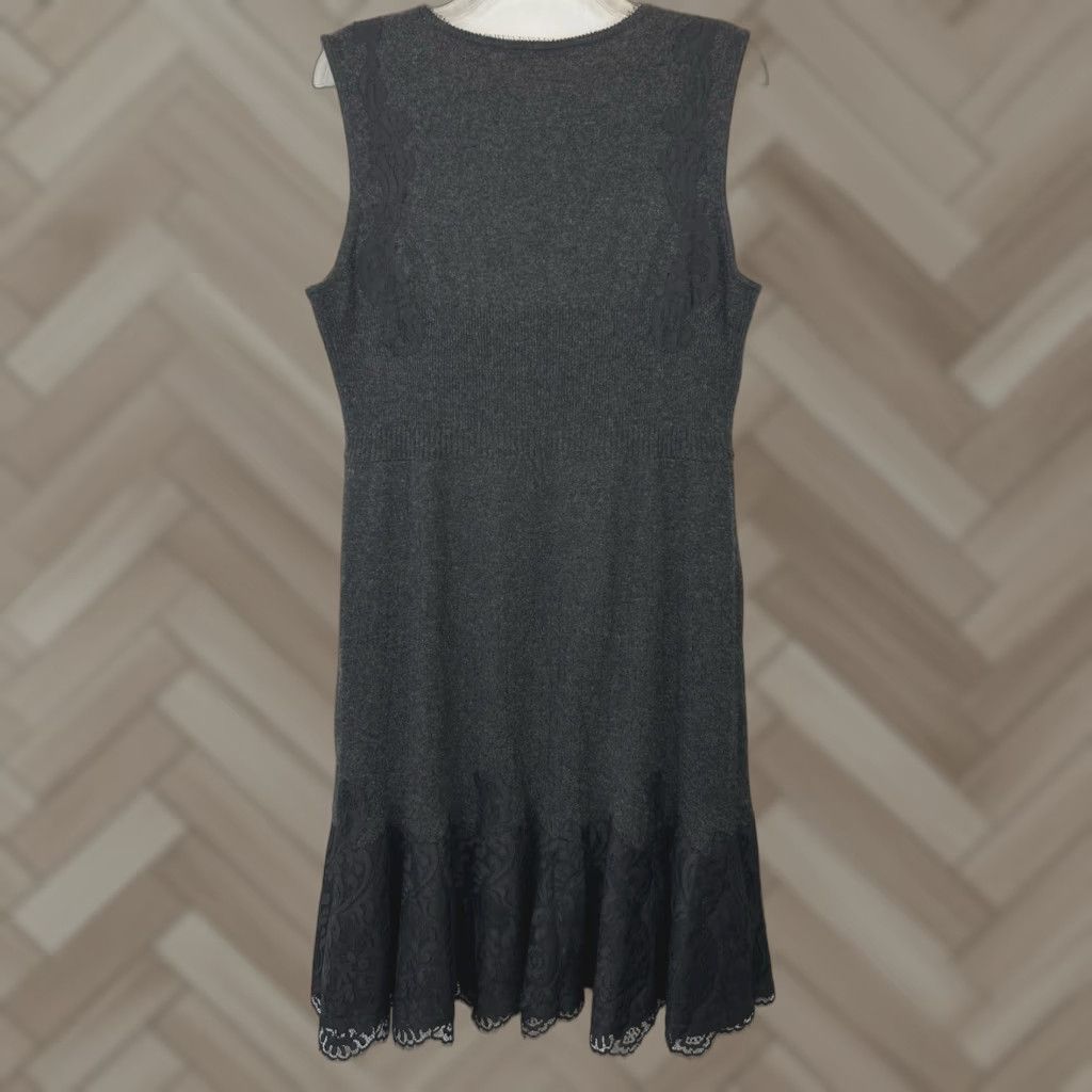 Elie Tahari Cashmere Sweater Dress Womens L Gray Midi Knit Sleeveless Lace  Detail 38\" Shoulder to Hem