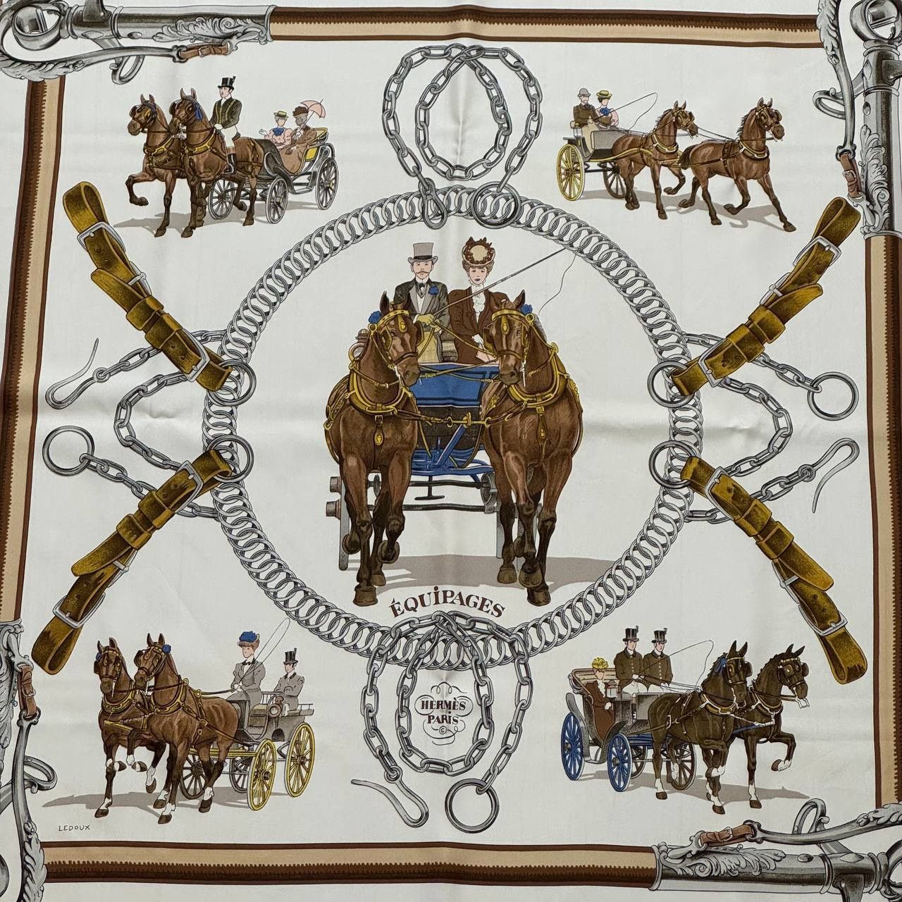 Hermes HERMES Scarf Equipages Vintage Silk Ledoux Size ONE SIZE - 2 Thumbnail