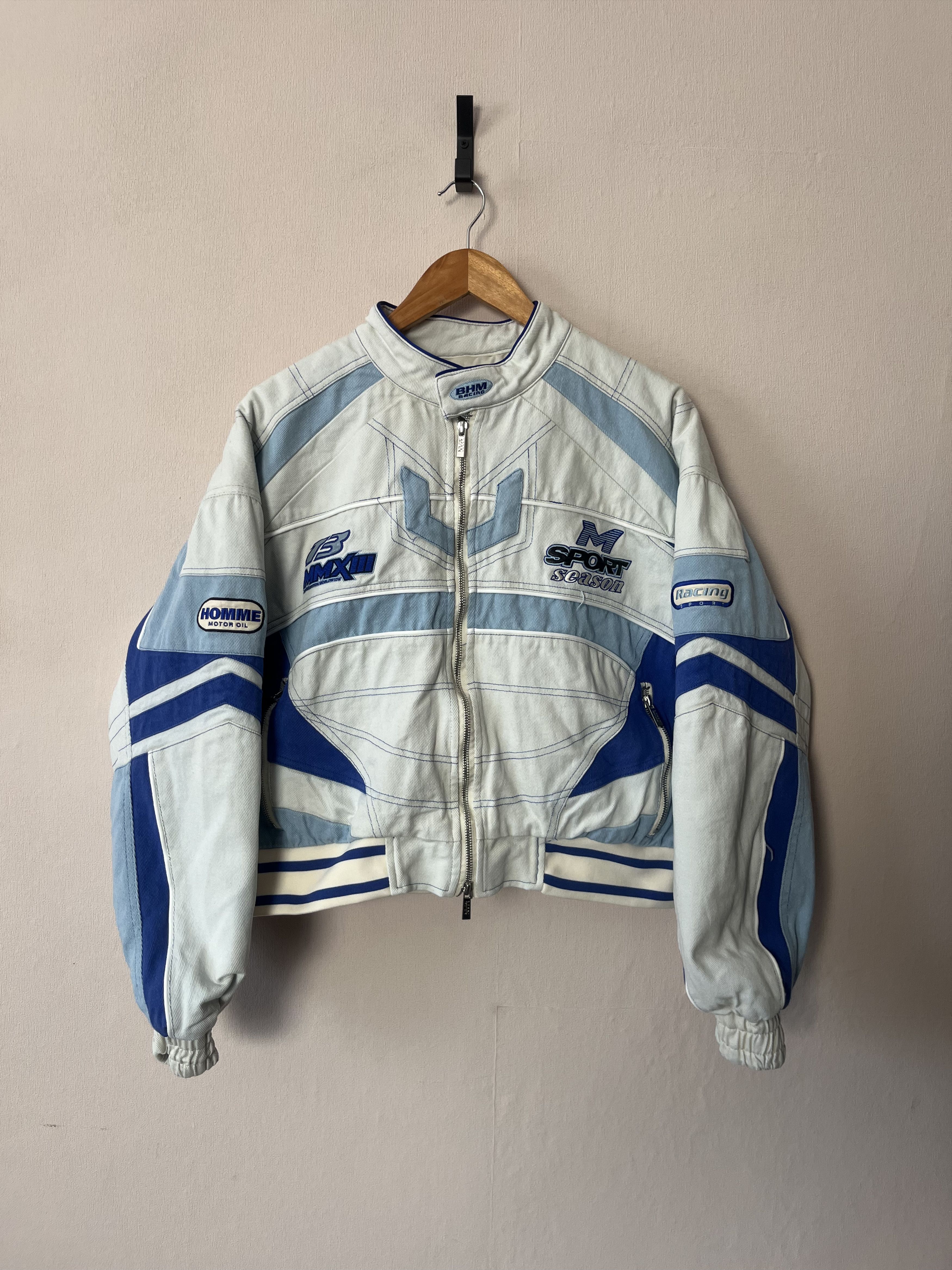 Boohoo Boohooman Racing Bomber Jacket White Blue Size S Size US S / EU 44-46 / 1 - 1 Thumbnail