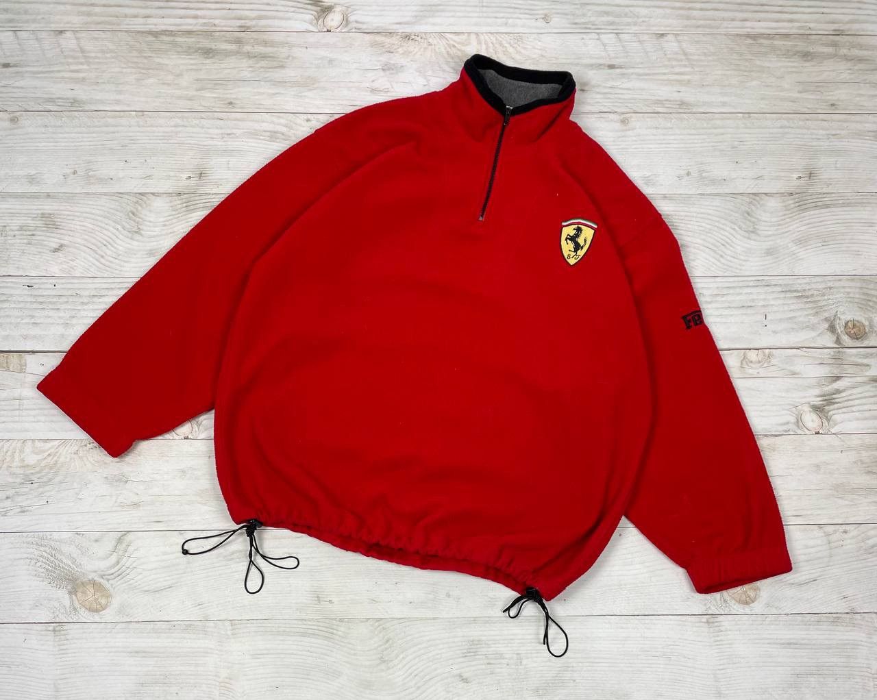 image of Vintage Ferrari Racing 90's F1 Fleece Jacket Hulf Zip Y2K in Red, Men's (Size XL)