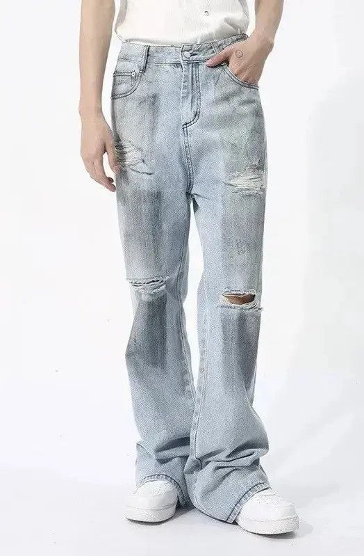 Japanese Brand Men Washed Ripped Loose Jeans Size US 32 / EU 48 - 2 Thumbnail