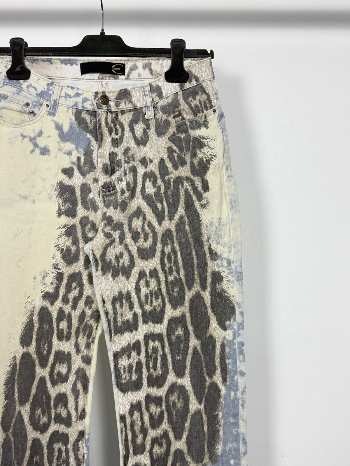 Roberto Cavalli Roberto Cavalli 2000’s Flared Leopard Explosion Denim Jeans Size 29" - 10 Thumbnail