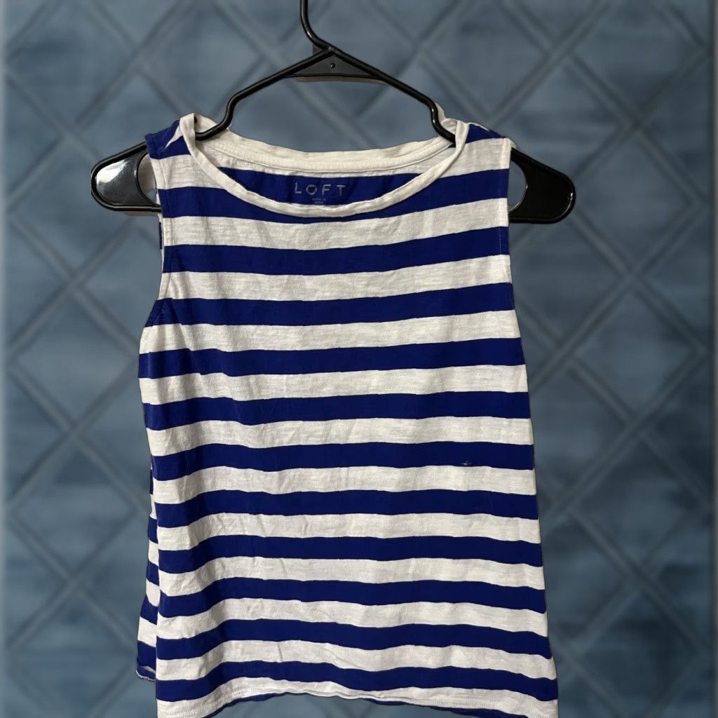 Loft VINTAGE White Cotton Tank Top Blue Striped Women XS Casual Lightweight Size XS / US 0-2 / IT 36-38 - 1 Thumbnail