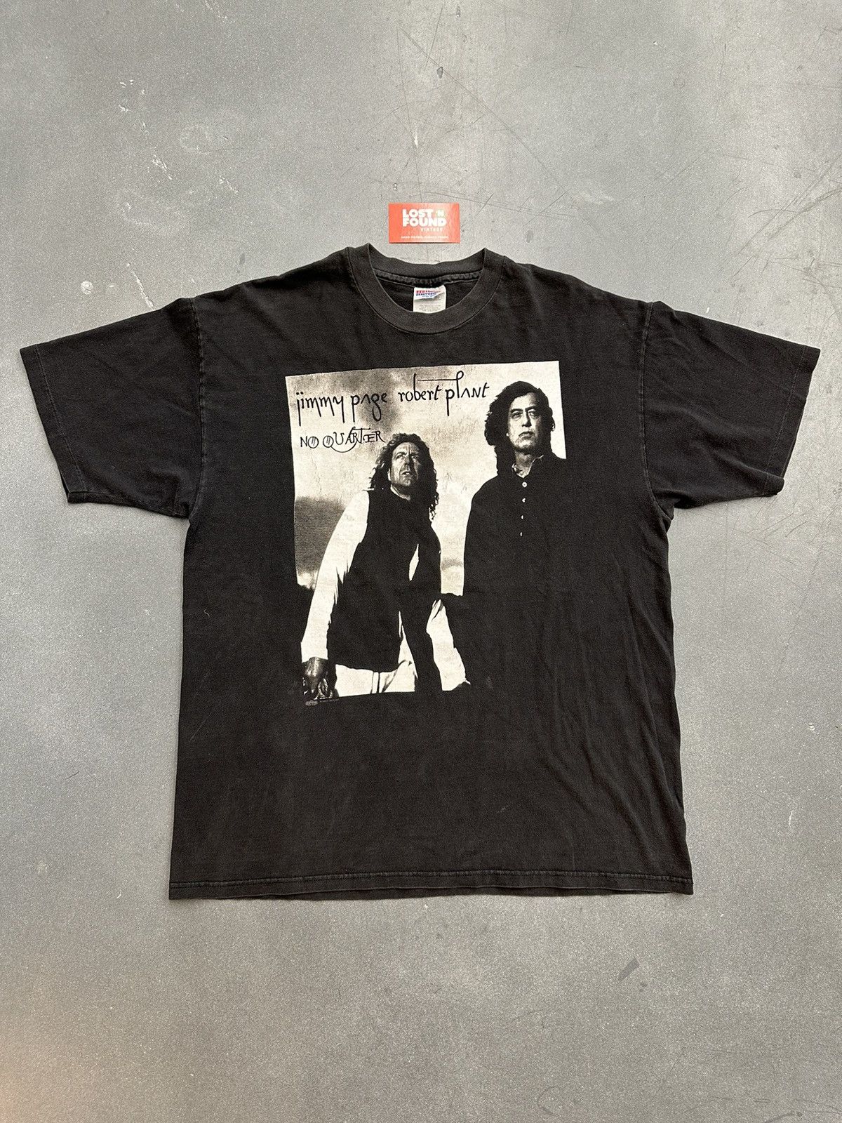 image of Rock Tees x Vintage 1995 Vintage Jimmy Page Robert Plant No Quarter Tour Tee in Black (Size XL)