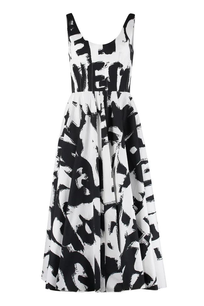 Alexander McQueen o1y0325 Midi Dress in Black & White Size XS / US 0-2 / IT 36-38 - 1 Thumbnail