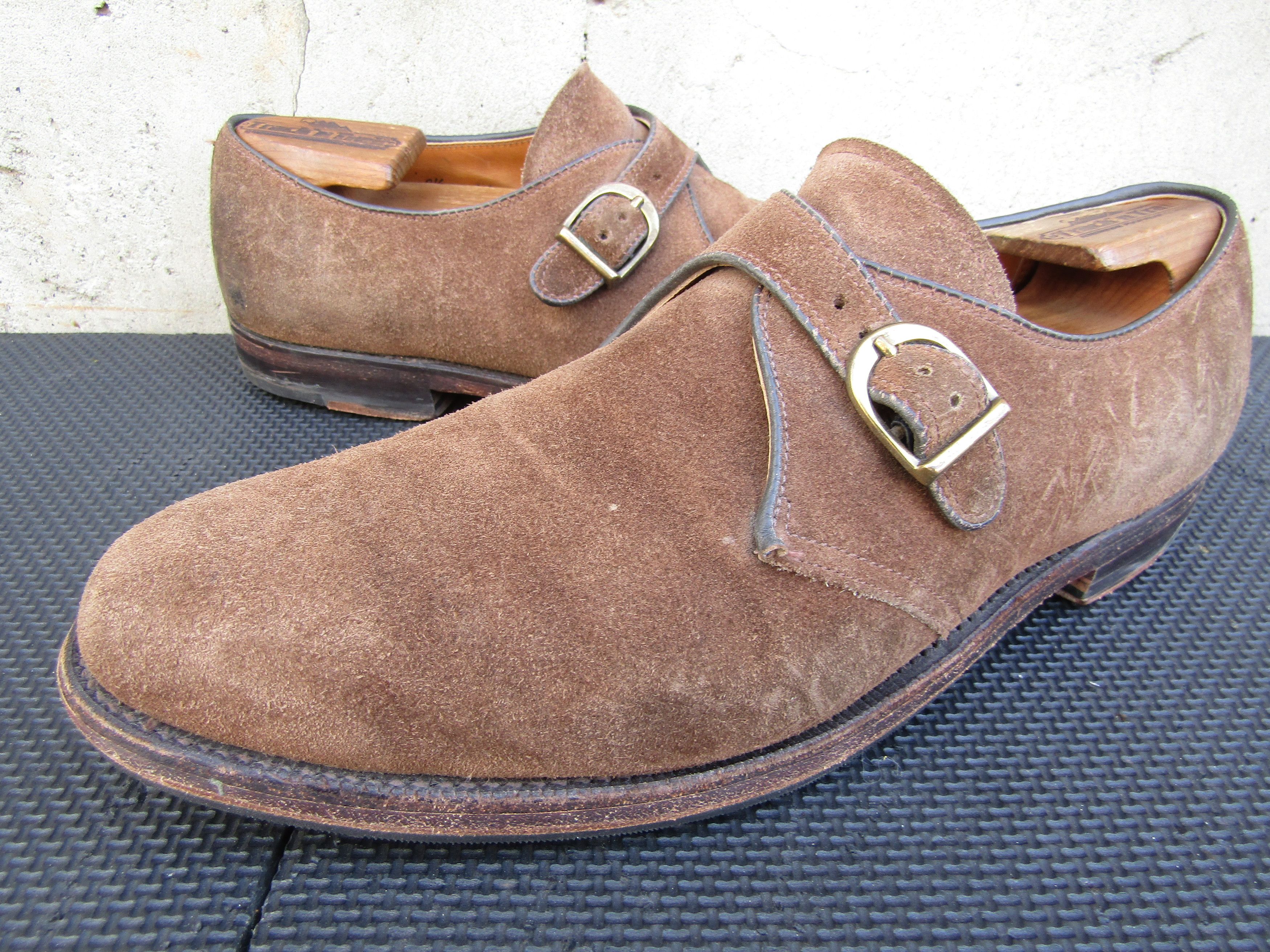 Alden 953 Plain Toe Monk Strap Suede Leather Shoes in Brown, Men's (Size 9.5)