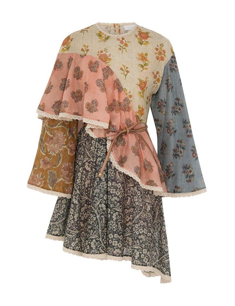 Zimmermann oc11z0226 Tallow Asymmetric Mini Dress In Multicolor Size M / US 6-8 / IT 42-44 - 1 Thumbnail