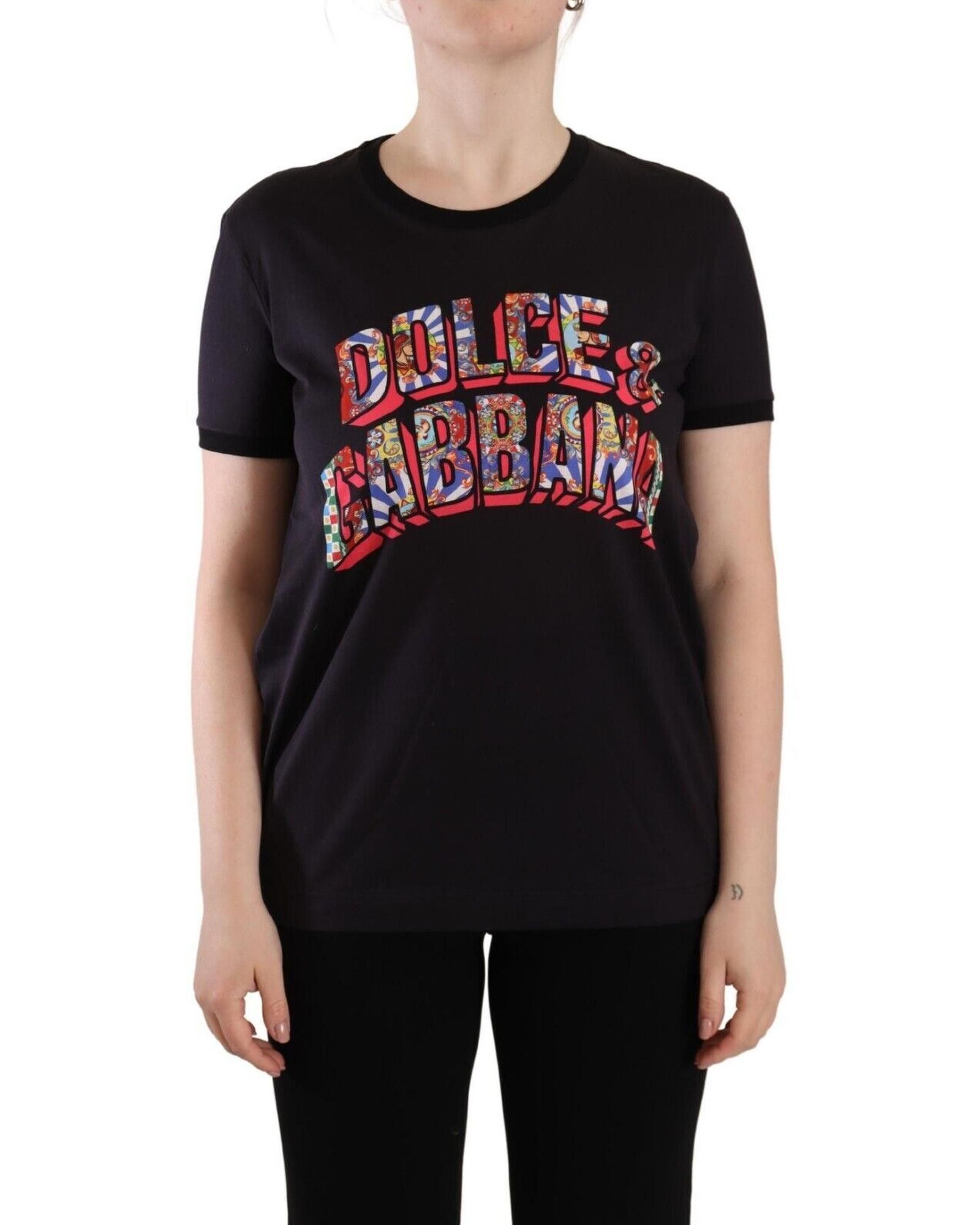 image of Dolce Gabbana Logo Print Crew Neck Tee in Black, Women's (Size Medium)
