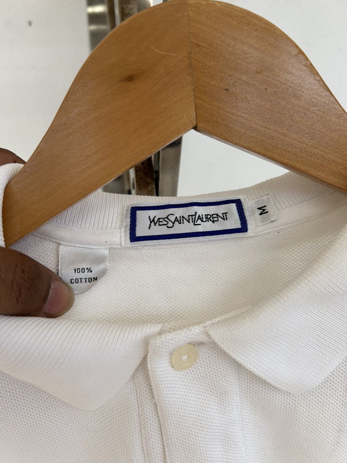 Yves Saint Laurent YSL Polo White Plain Vintage Size US L / EU 52-54 / 3 - 3 Thumbnail