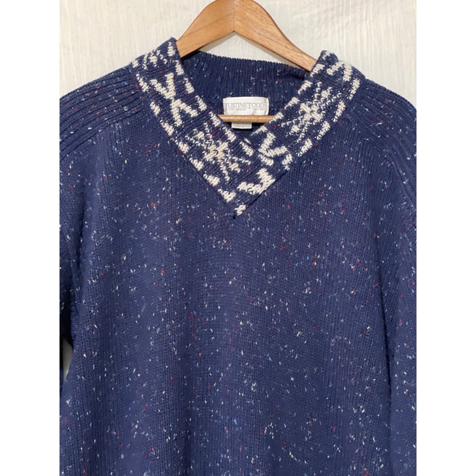 Other Justine Todd · 3X · V-Neck Blue Tweed Wool Blend Sweater Size 3XL / US 20-22 - 3 Thumbnail