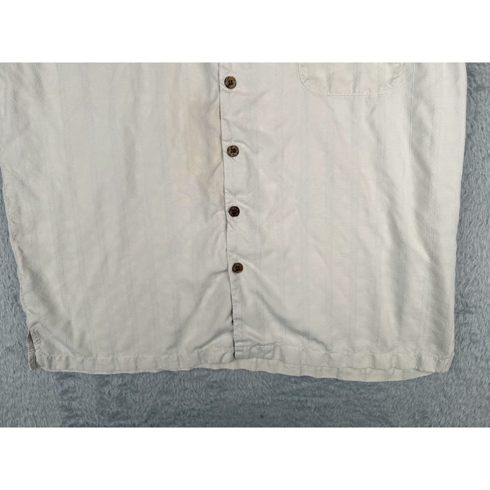 Tommy Bahama Tommy Bahama Shirt Men XL Beige Silk Button-Up Short Sleeve Casual Resort Aloha Beach Hawaii 44in Chest Mens Premium Pattern: Striped Vintage: No Size US XL / EU 56 / 4 - 5 Thumbnail