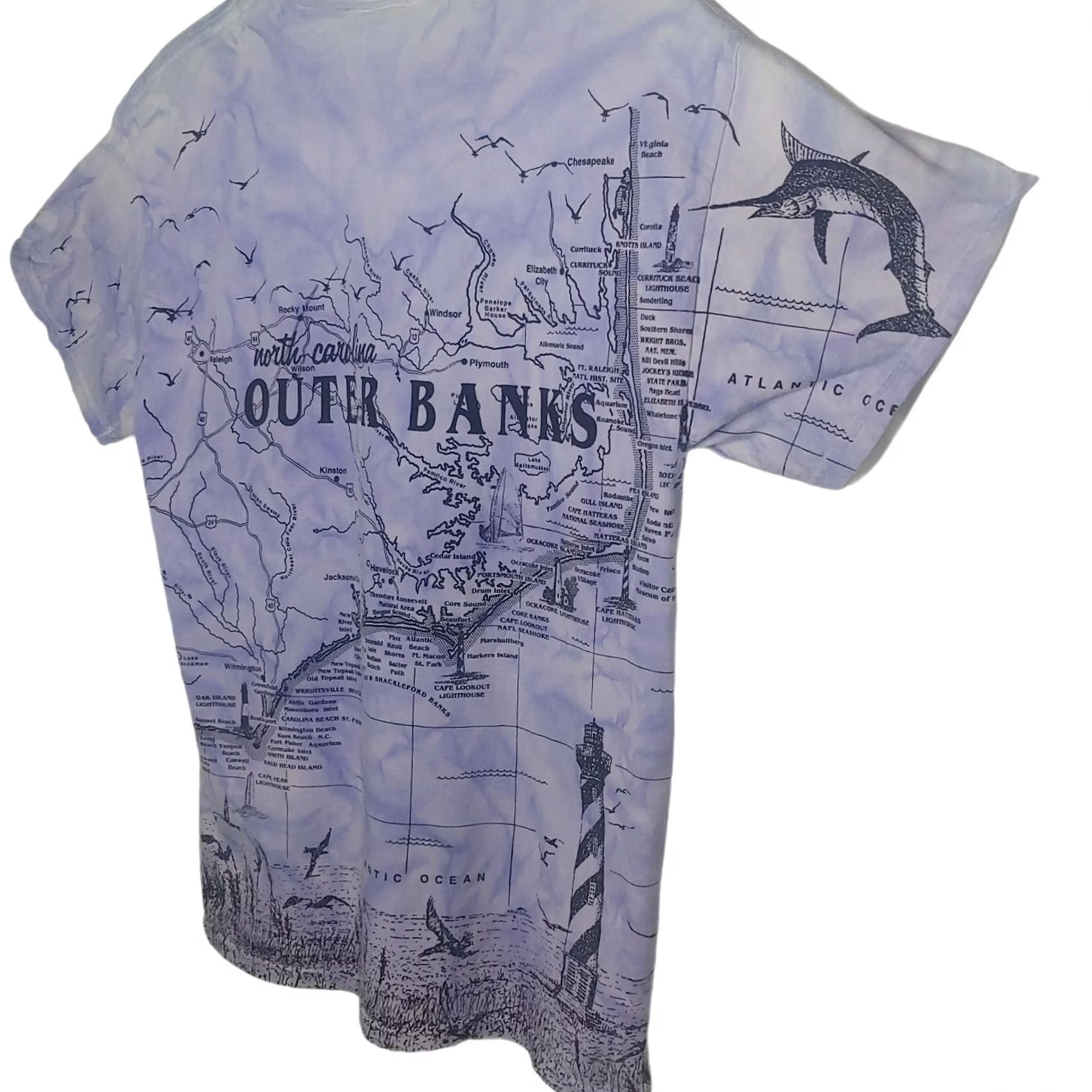 Vintage VINTAGE Blue Dolphin Designs Outer Banks Shirt Large Blue Ocean Map Tie Dye All Over Print T-Shirt Mens Size US L / EU 52-54 / 3 - 7 Thumbnail