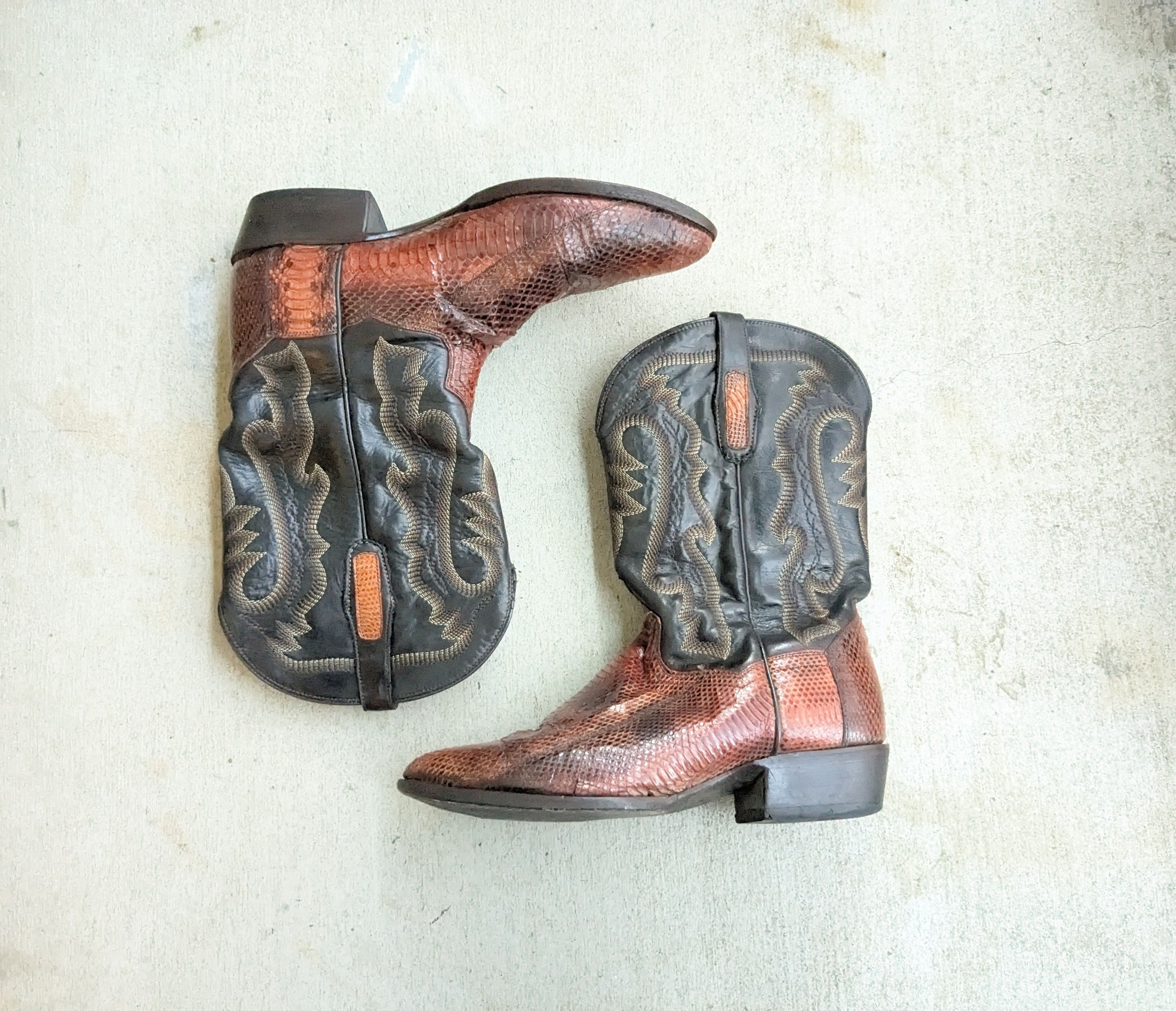 Dan Post × Vintage Dan Post Cowboy Boots Brown 10 EW Wide Snake Leather Size US 10 / EU 43 - 1 Thumbnail