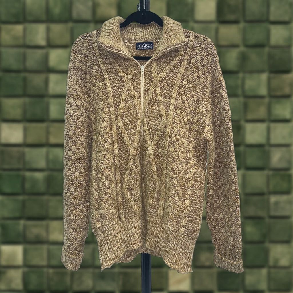 Jockey VINTAGE Jockey International Knit Medium Collared Zip-Up Sweater Cream Womens | Knit | Sweater | Size M | 30" Long | Collared Zip-Up knit sweater Size M / US 6-8 / IT 42-44 - 1 Thumbnail