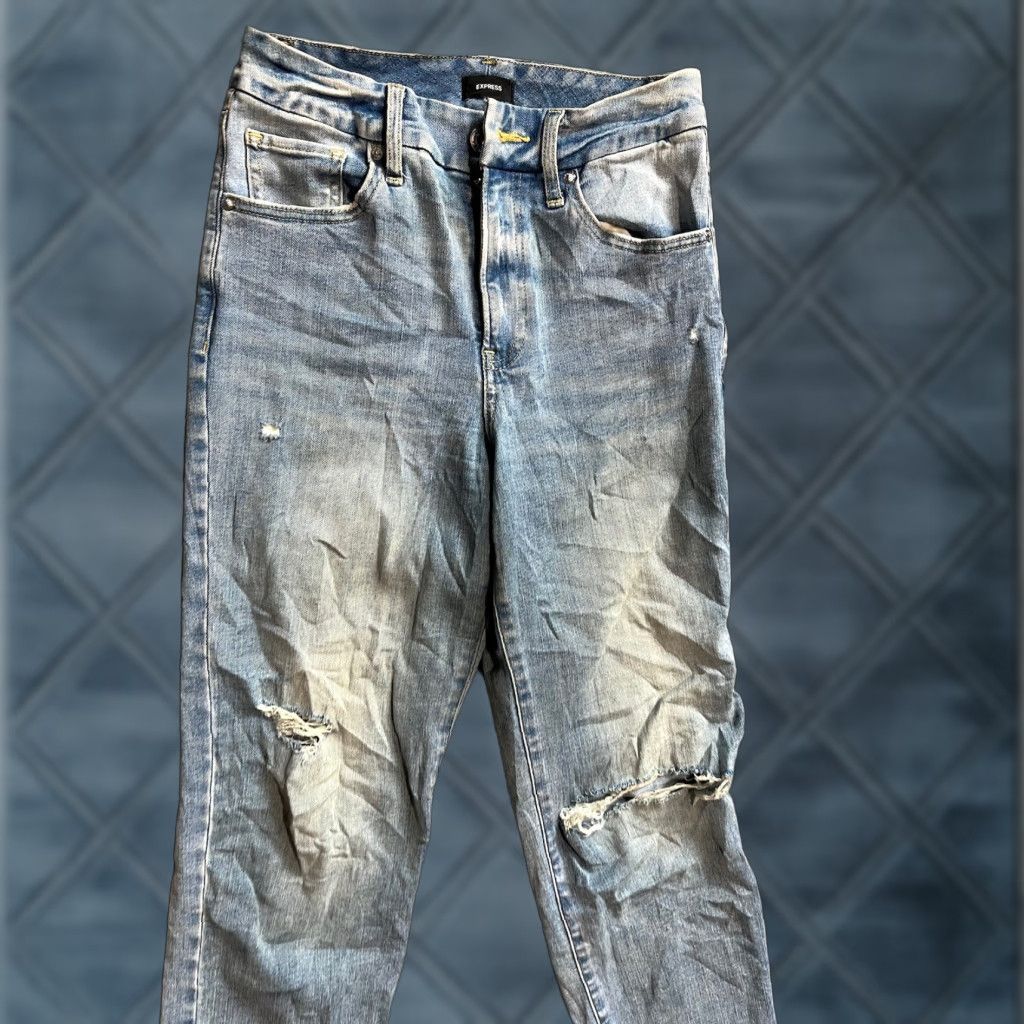 Express Express Jeans Women's Small Straight Ankle High Rise Blue Denim S 0 2 4 Distress Size 28" / US 6 / IT 42 - 1 Thumbnail