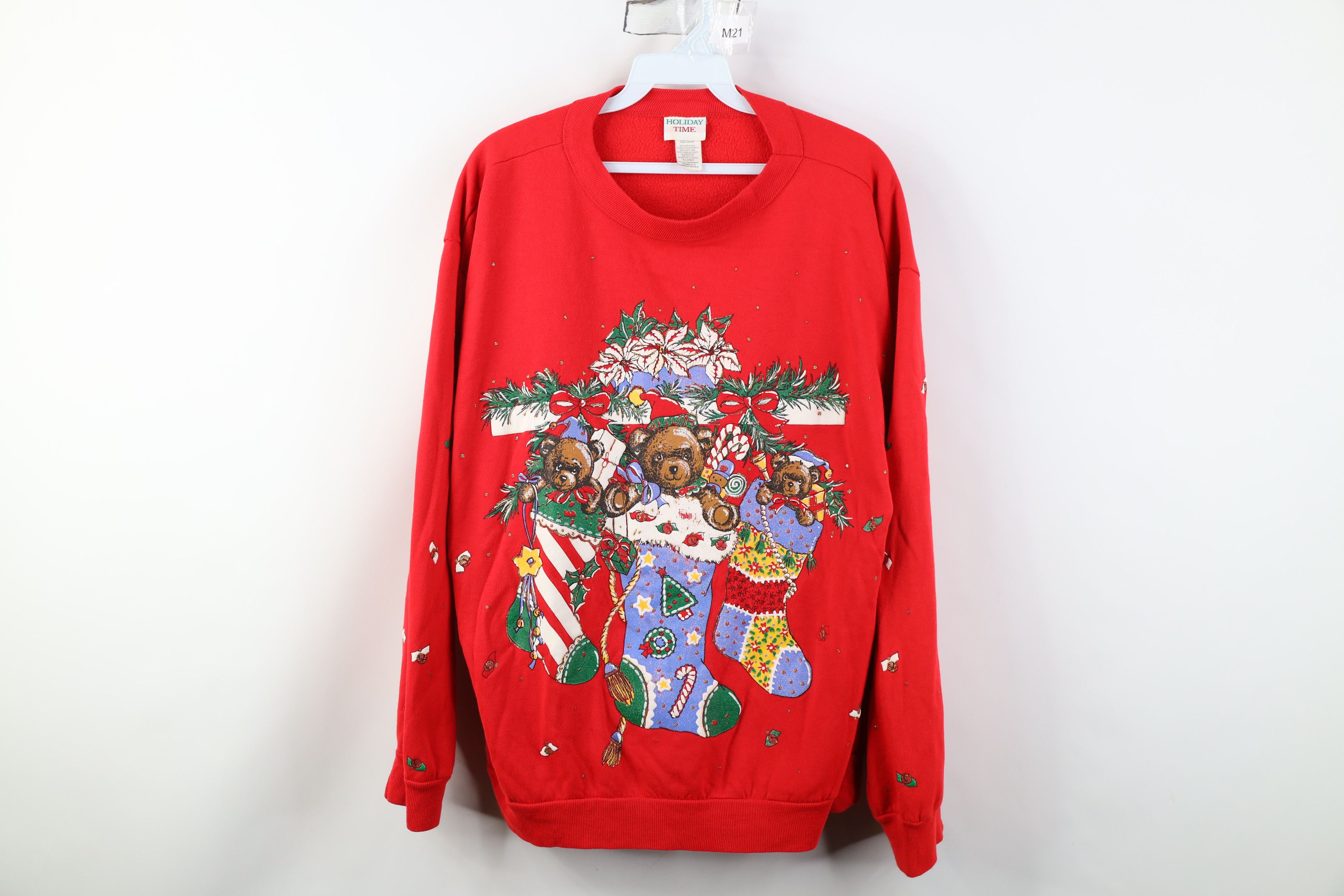 Vintage Vintage 90s Streetwear Christmas Bear Stockings Sweatshirt Size XL / US 12-14 / IT 48-50 - 1 Thumbnail