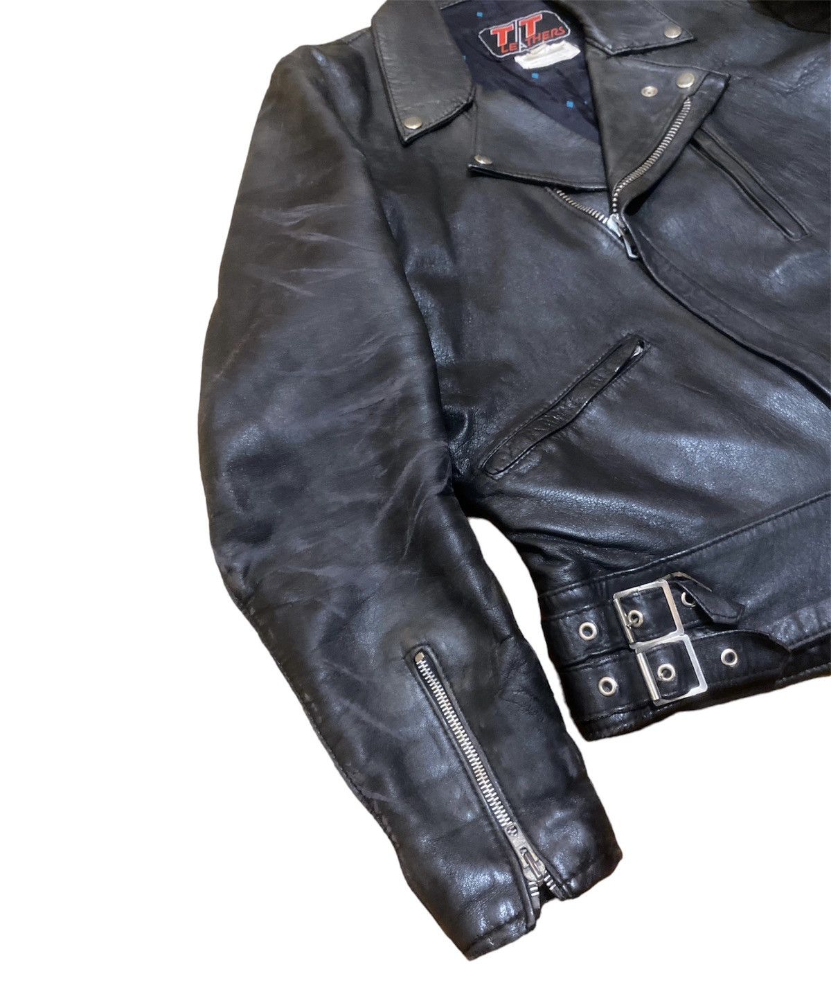 Vintage Vintage 80s TT Leathers Distressed Biker Jacket Cafe Racer Size US M / EU 48-50 / 2 - 2 Thumbnail