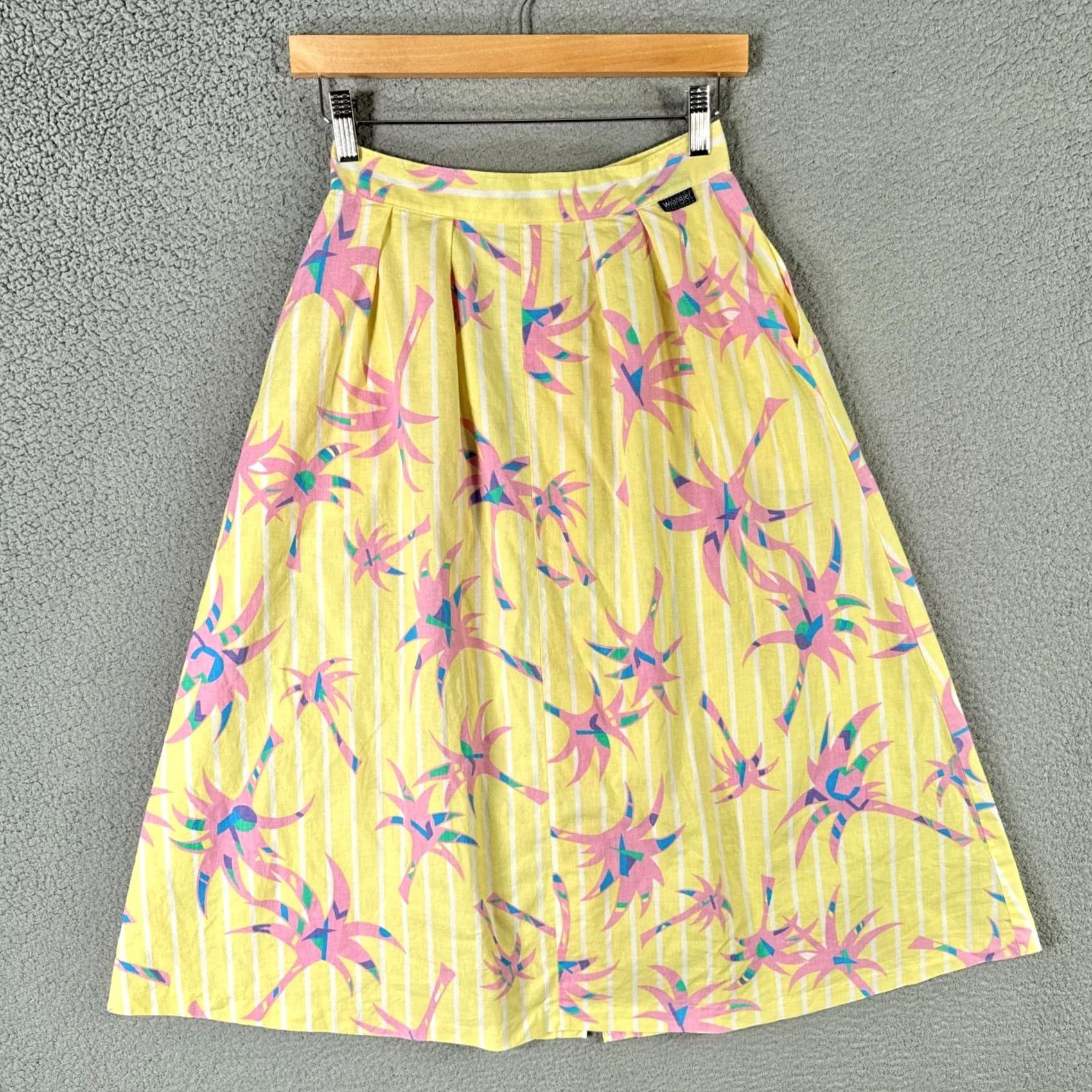 Wrangler VINTAGE Wrangler Palm Tree Skirt High Midi 9/25 80s 90s Denim Cotton Floral Yellow Womens Skirt Size 30" / US 8 / IT 44 - 2 Thumbnail
