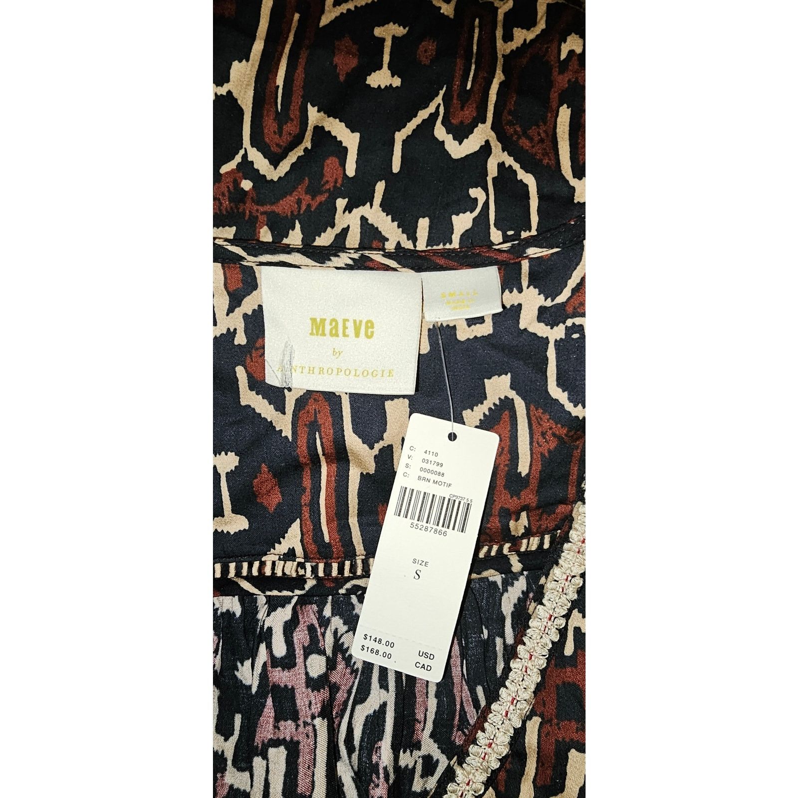 Anthropologie New Maeve Veda Embroidered Peasant Blouse $148 SMALL Brown Size S / US 4 / IT 40 - 5 Thumbnail