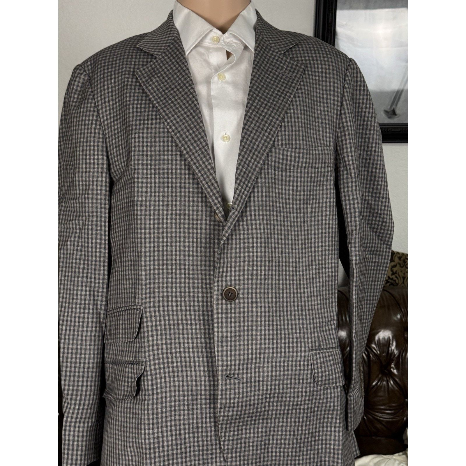 Brunello Cucinelli Brunello Cucinelli Gingham Plaid Wool Linen Blazer 52/42 Size 42R - 1 Thumbnail