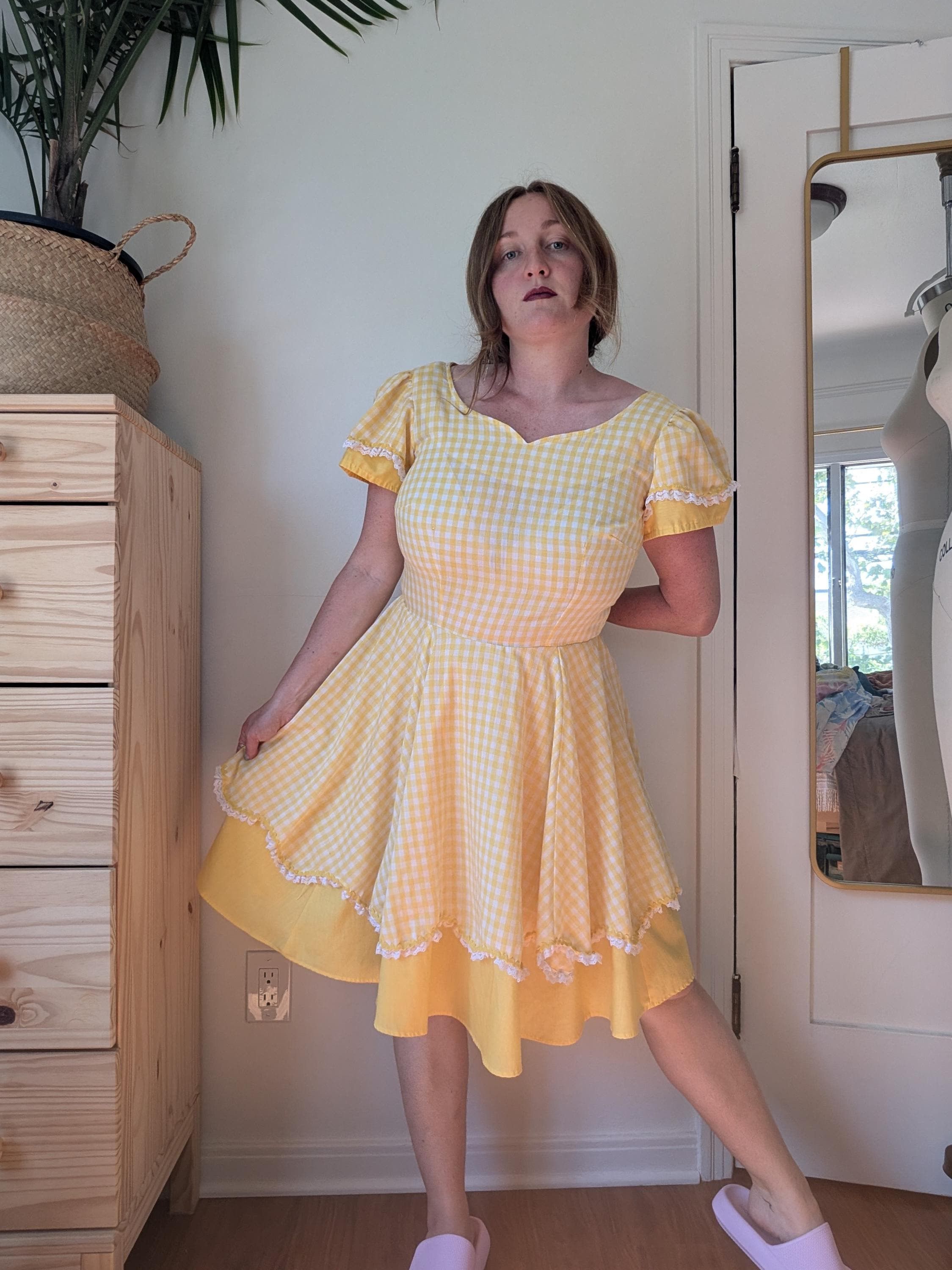 Vintage 1970s Yellow Gingham Square Dance Dress - Country Western Size M / US 6-8 / IT 42-44 - 1 Thumbnail