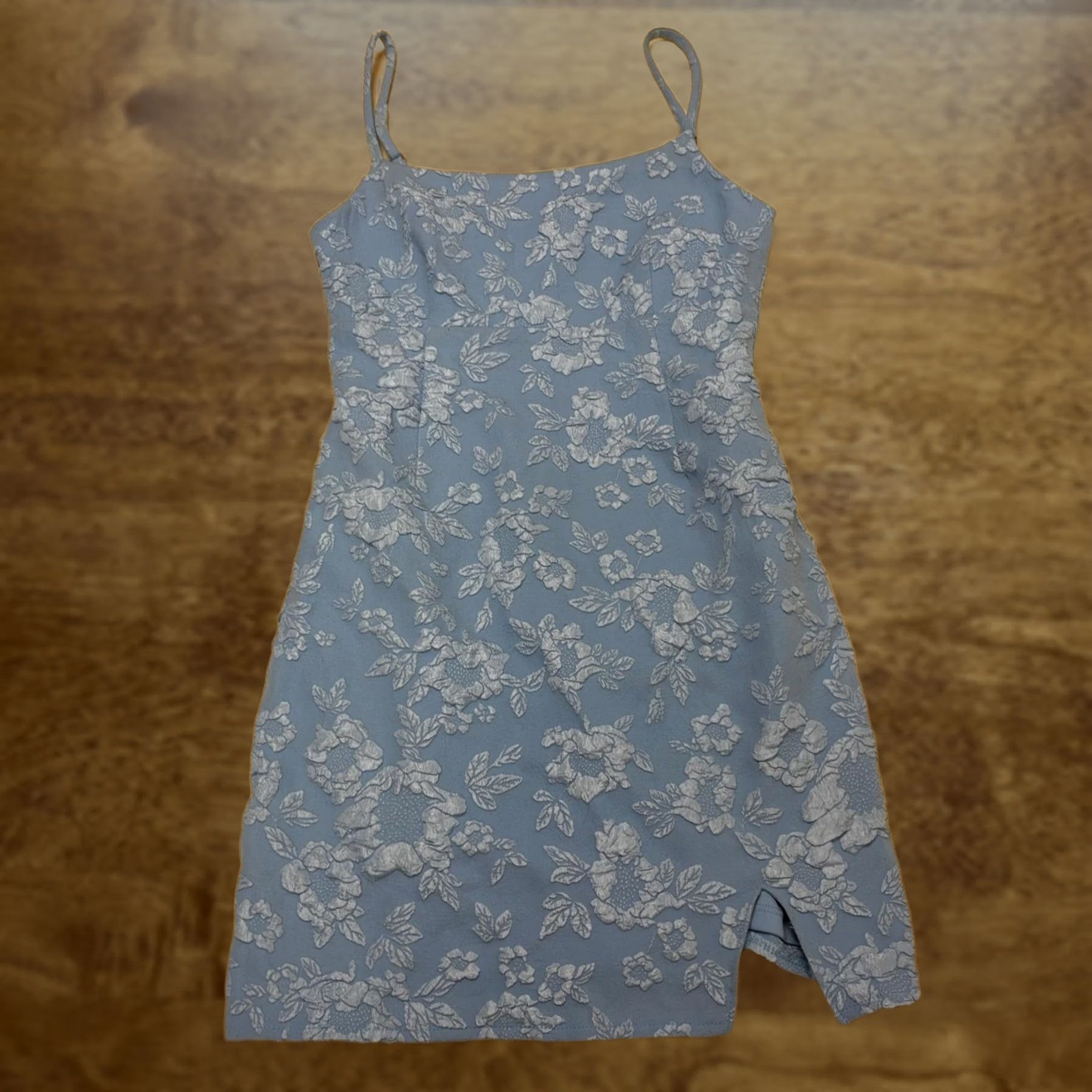 Vintage Live To Be Spoiled Dress Womens Small Blue Floral Square Neck Bodycon Slip Short Size 28" / US 6 / IT 42 - 1 Thumbnail