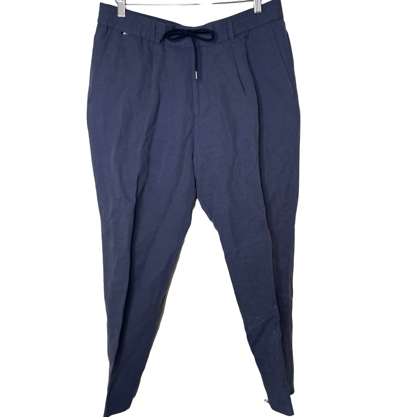 Hugo Boss Boss Blue Perin linen blend Tapered Drawstring pants 34x30 Size US 34 / EU 50 - 1 Thumbnail