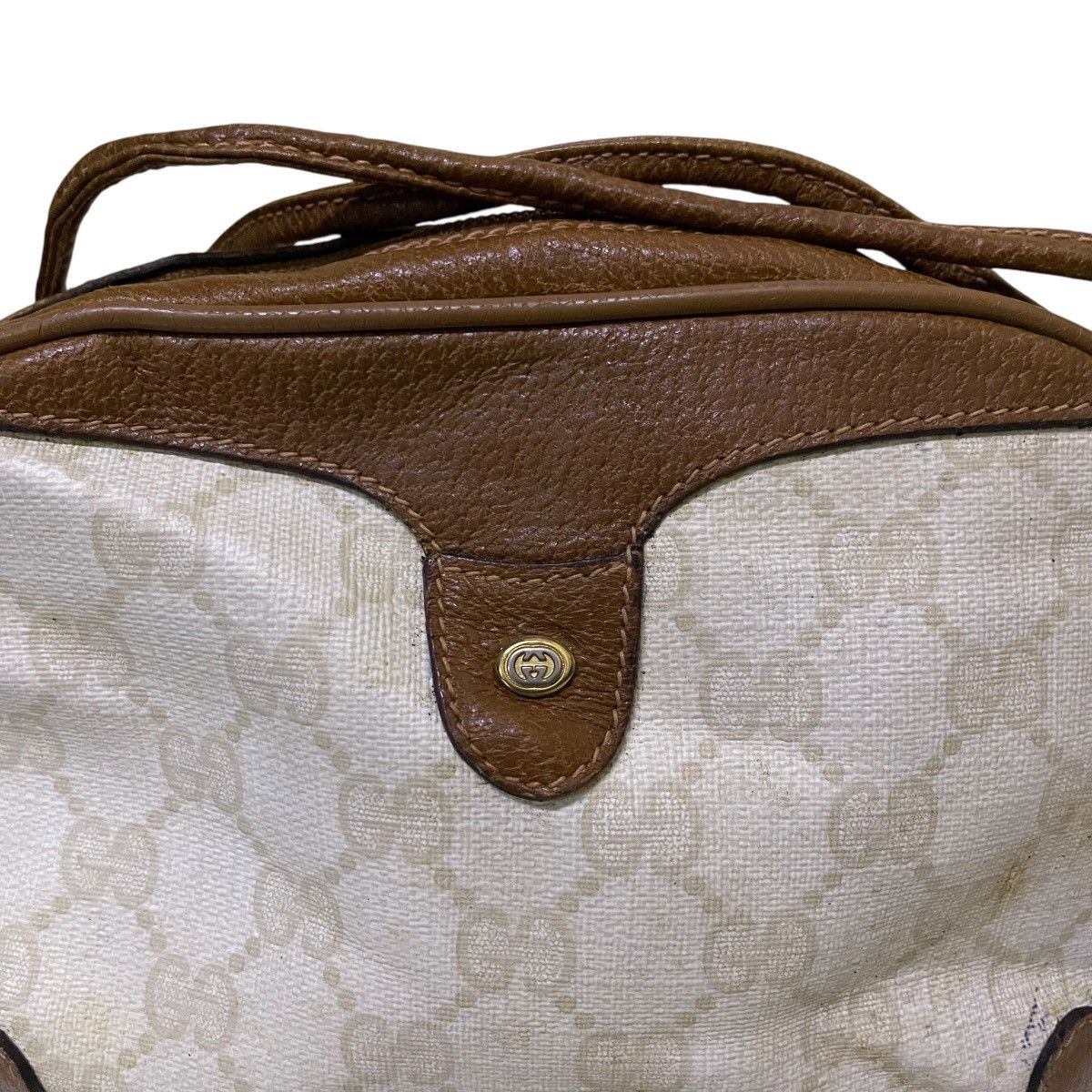 Gucci Vintage 80s GUCCI Monogram White and Tan Round Crossbody Bag Size ONE SIZE - 2 Thumbnail