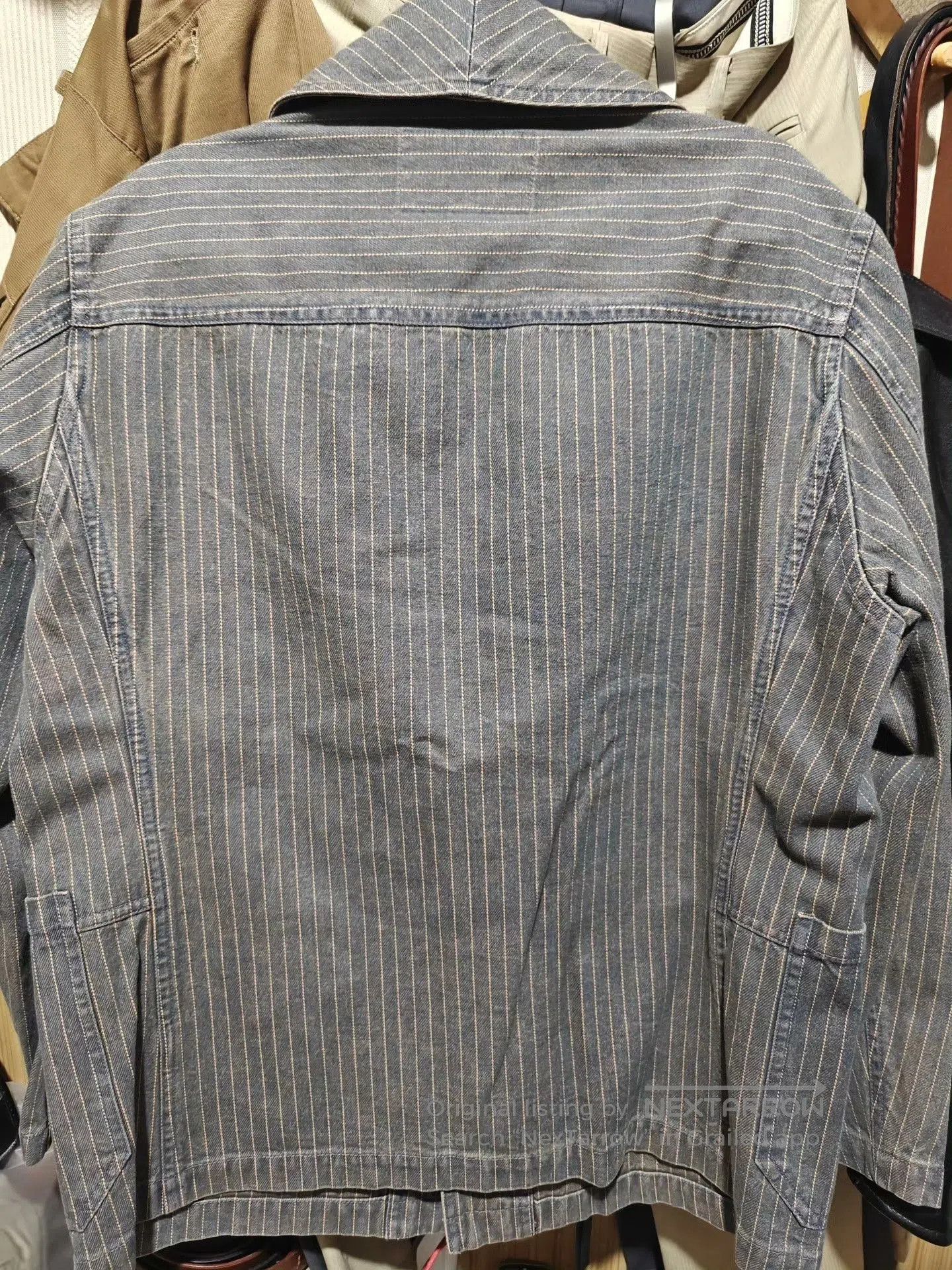 IERIB American Vintage Washed Distressed Striped Denim Jacket. Size US XL / EU 56 / 4 - 2 Thumbnail